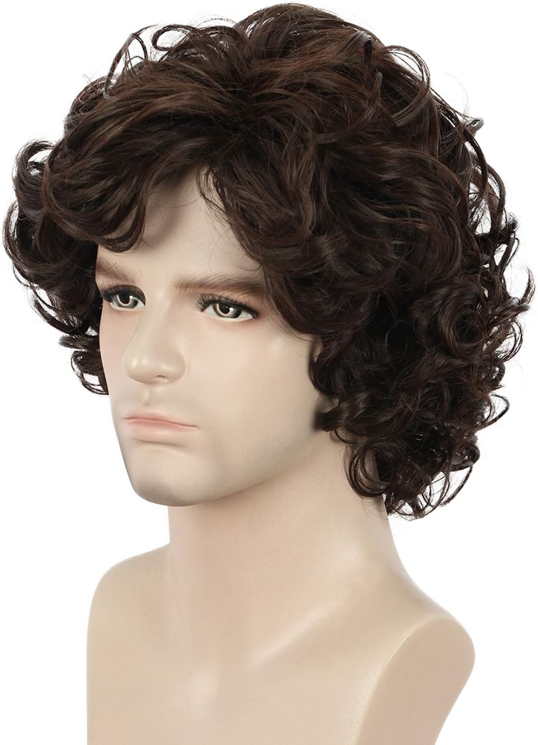 Yuehong Mens Short Curly Brown Wig Anime Cosplay Wigs Halloween Cosplay Costume Hair Wig