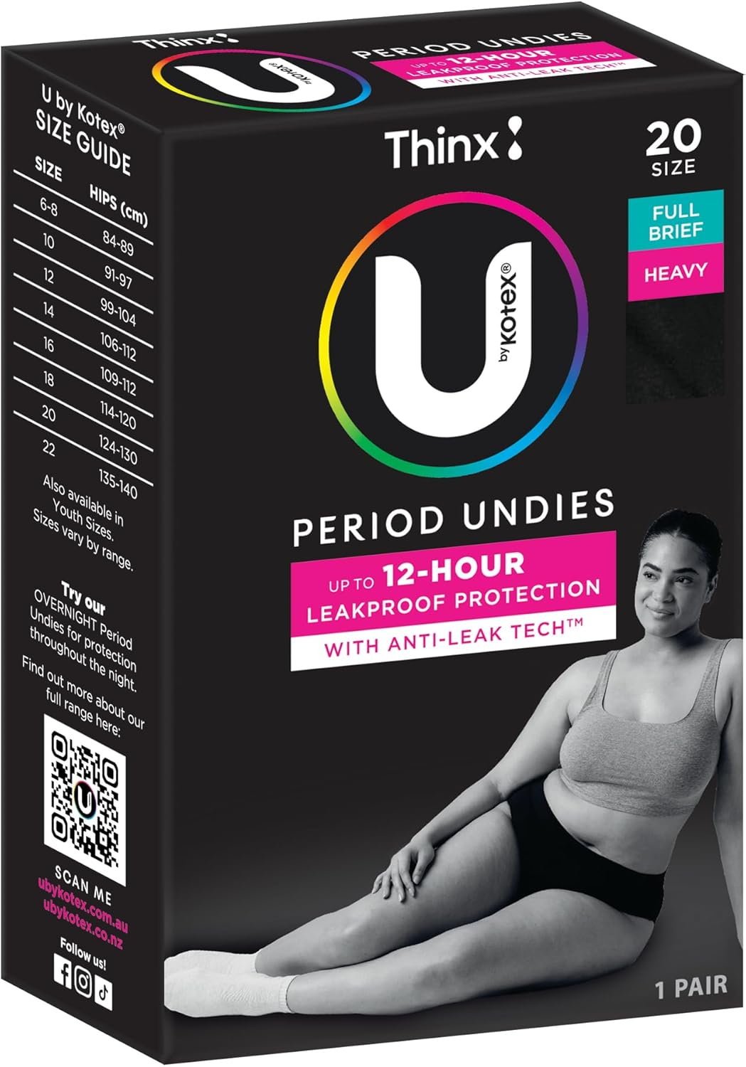U by Kotex Thinx Period Undies Black Briefs Size 20 Heavy image number 2