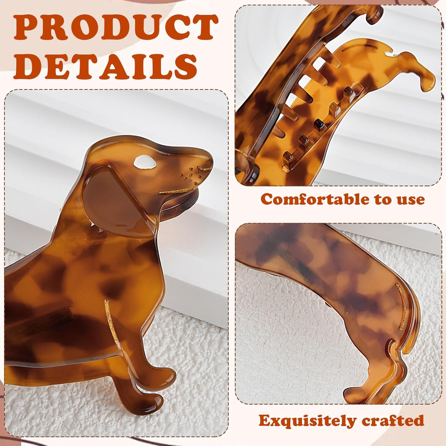 Culinavog Pack of 3 Women'S Hair Clips, Small Dachshund Hair Clips, 8 X 4 Cm Plastic Hair Claws for Thin Hair, Cute Mini Hair Clips for Women Girls Hairstyles image number 3