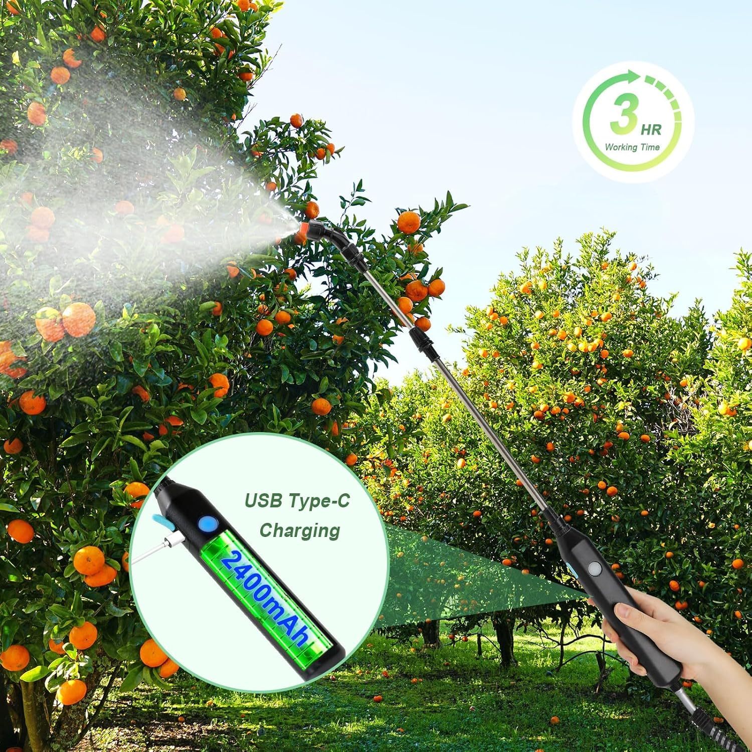 Battery Powered Sprayer, 8L Electric Garden Sprayer with Telescopic Wand & 3 Nozzles, Weed Backpack Sprayers for Lawn, Yard & Outdoor Use - Green image number 1