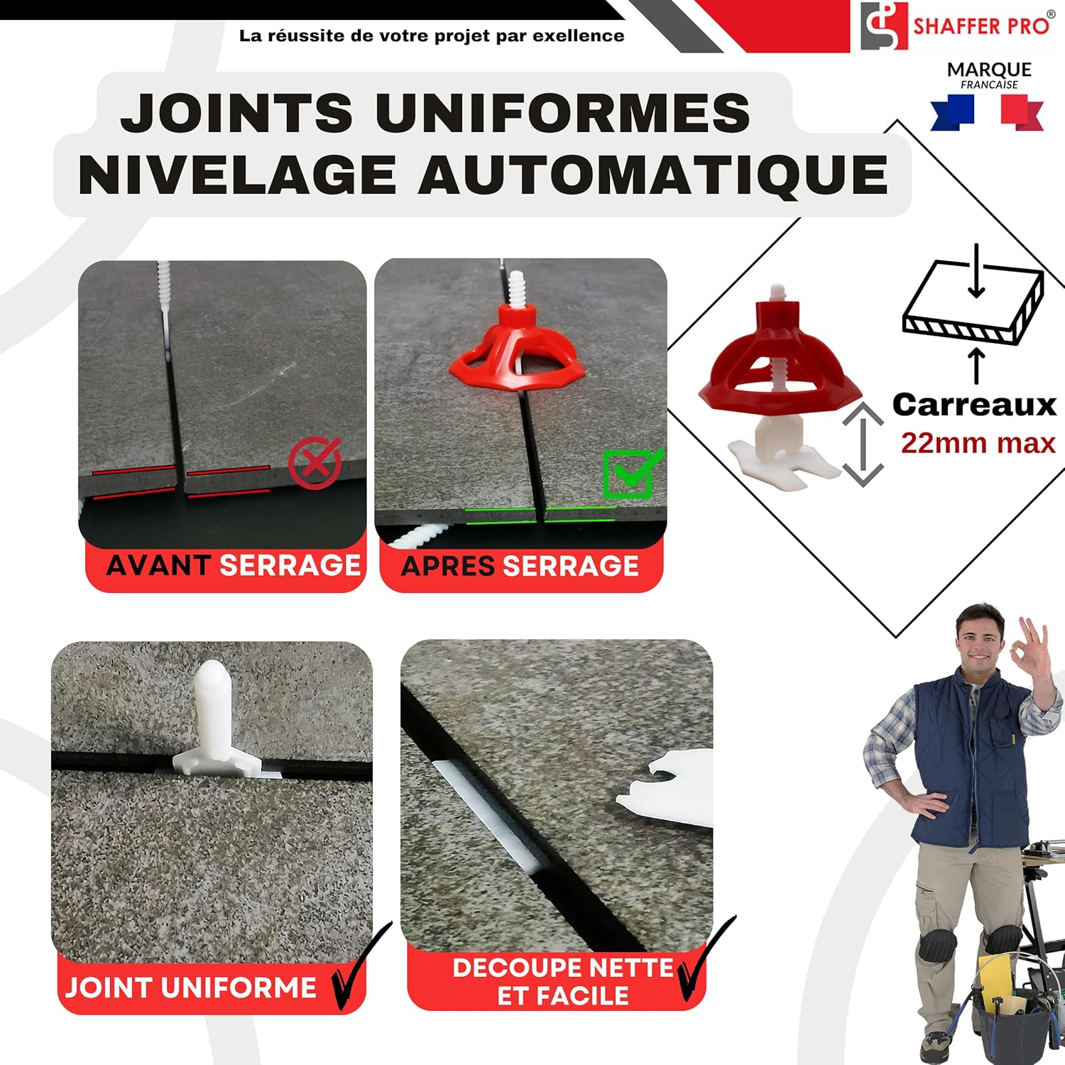 Self Levelling Tile Spacers 4Mm | 200 Tile Spacers + 100 Reusable Dials | Shaffer Pro | Screwing Levelling System | Self Levelling Wedge for Tile Grout | For image number 3