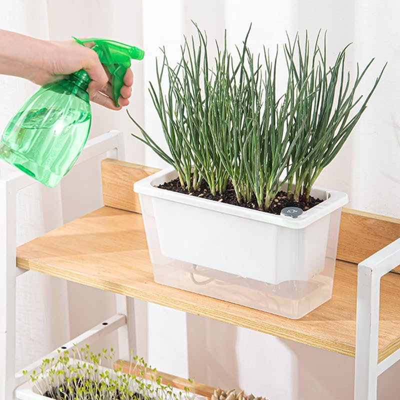 AIMALL Self-Watering Square Planter for Indoor Gardening, Balcony Vegetable Pot with Absorbent Cotton, Lazy Self-Priming Flower Pot, 10.43"X4.72"X5.5" - White image number 2