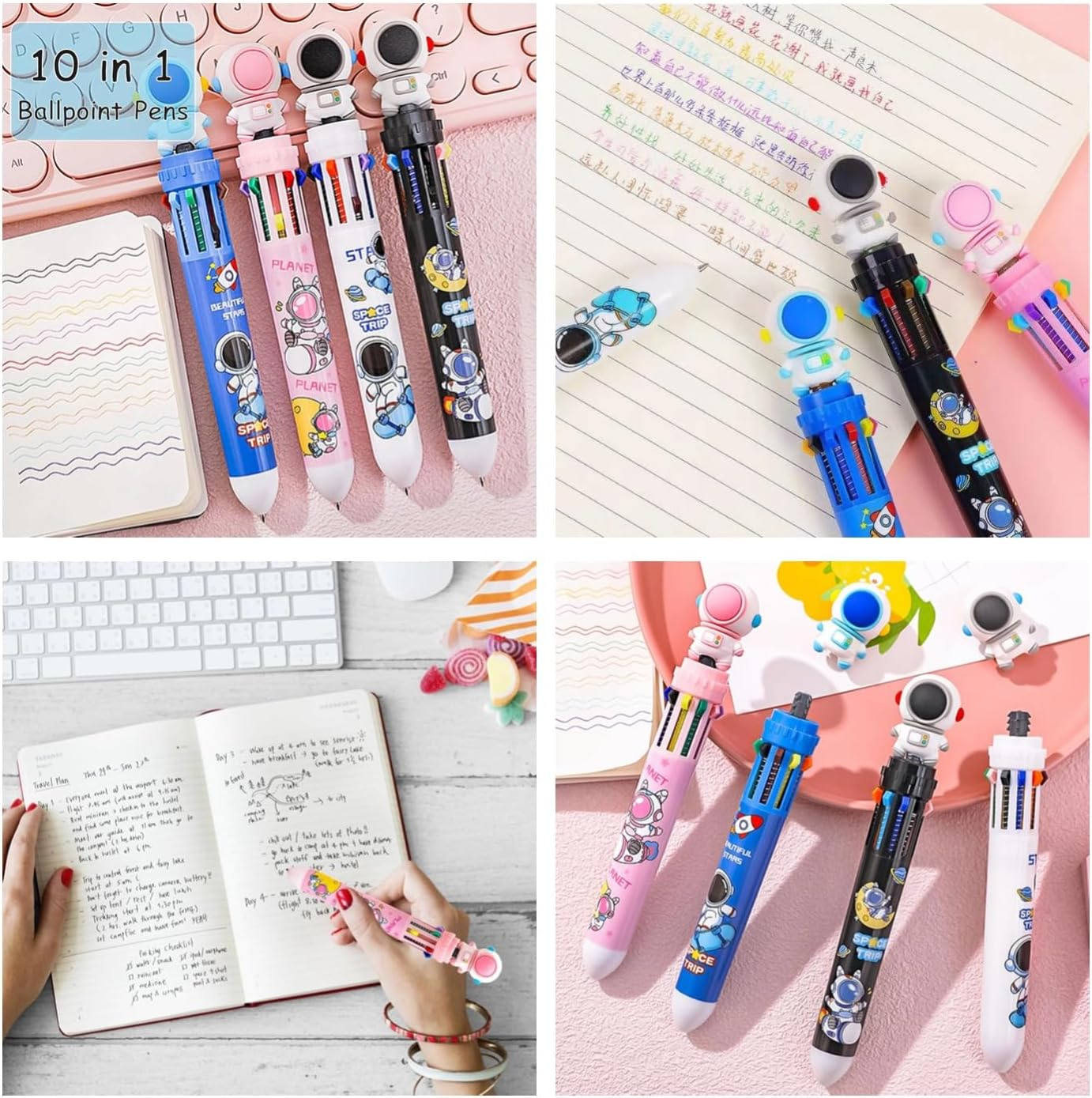 Lyfengdeam 4PCS 10-In-1 Multicolored Retractable Ballpoint Pens for Kids Party Bag Fillers, Fun Cute Cartoon Multi Color Ballpoint Pen Bulk for Classroom School Supplies Party Favors Girls Boys Gifts image number 5