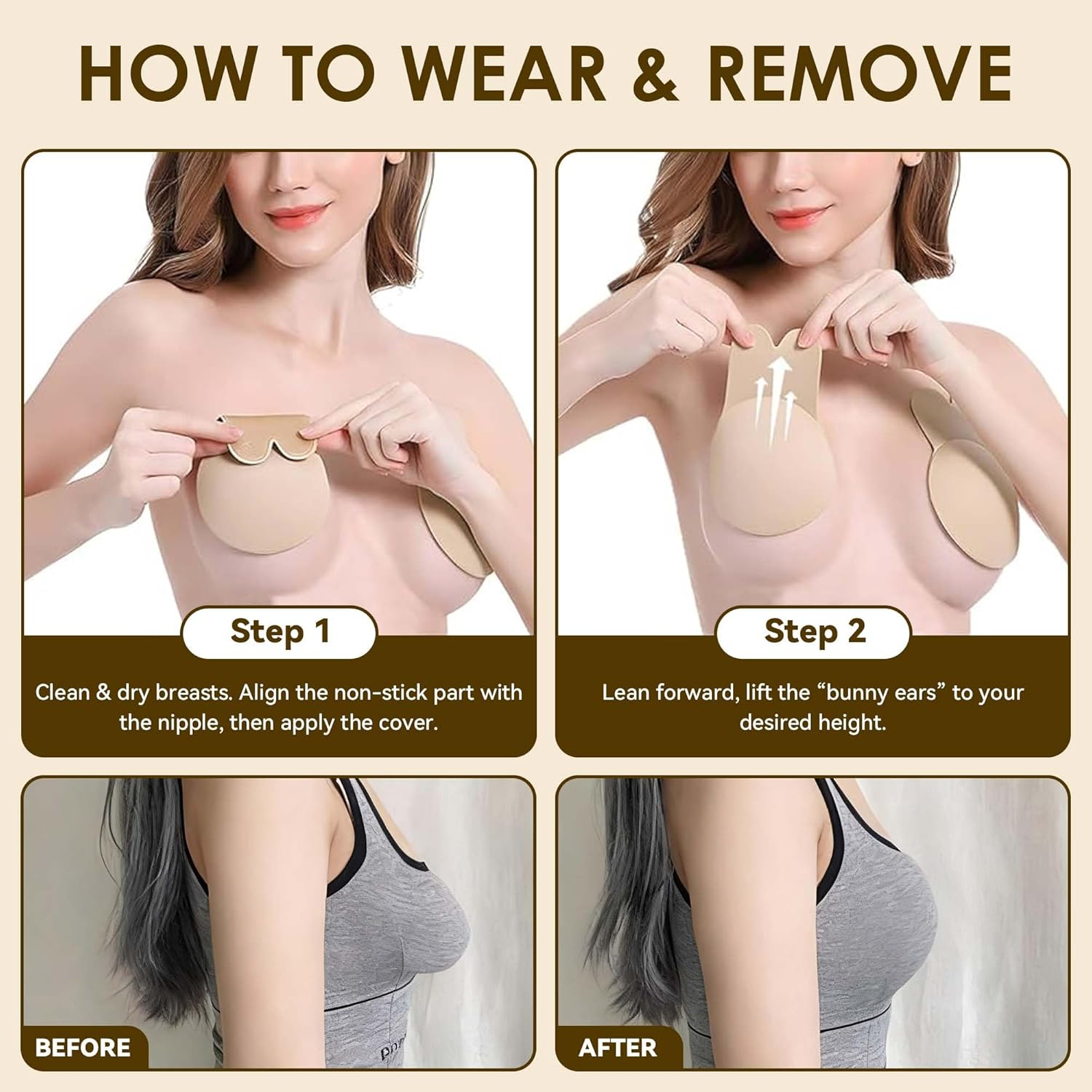 2 Pieces Sticky Bra - Push up Adhesive Backless Strapless Invisible Bra with Nipple Covers Reusable Self-Adhesive Bras image number 4