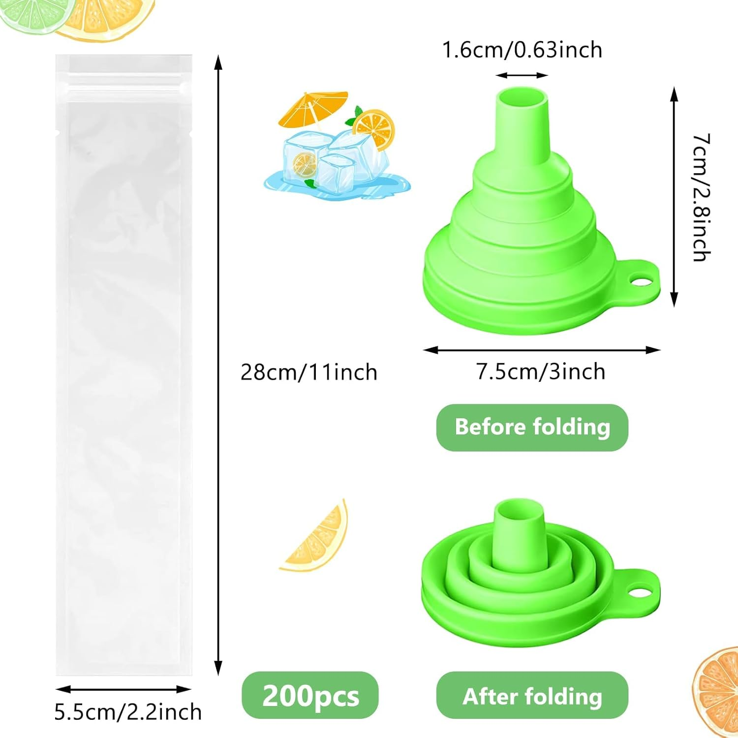 Pack of 200 Water Ice Bags with Funnel, Bpa-Free Ice Moulds for DIY Ice Lollies, Yogurt, Juice & Smoothies, Ice Pop Bags - Disposable Popsicle Bags for Homemade Water Ice Cream image number 5