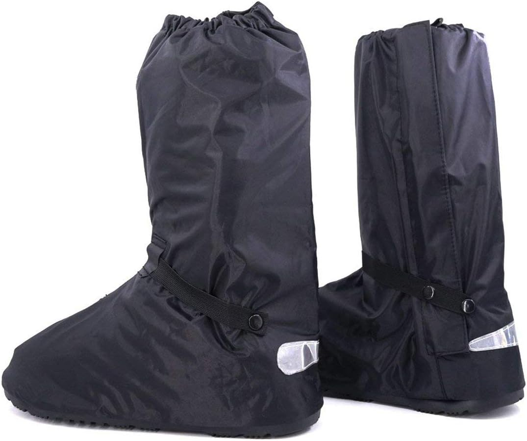 Hilitchi Black Men Waterproof Rainstorm Rainy Day Rain Suit Raingear Motorcycle Outdoor Protective Gear Rain Boot Shoe Cover Zipper US 10 11 Euro 44 45 Black image number 6