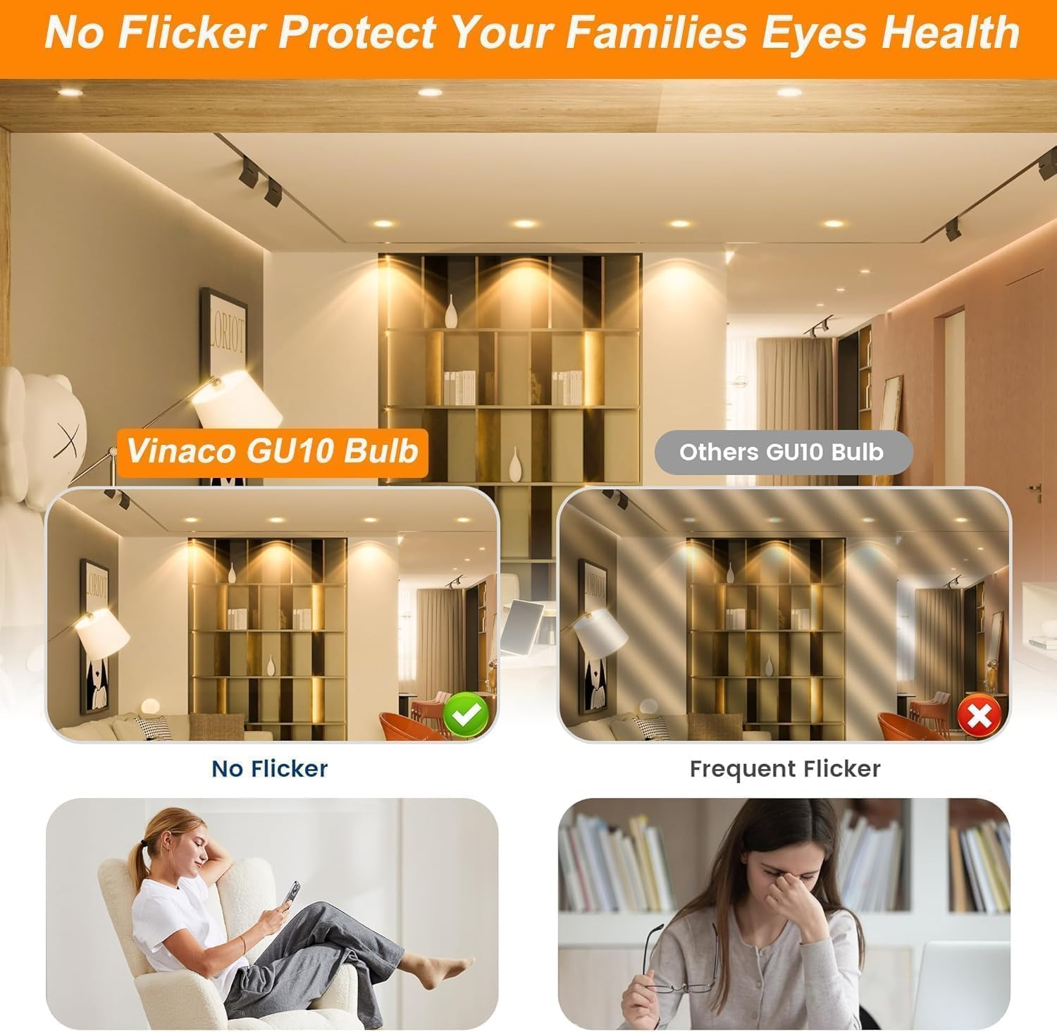 Vinaco GU10 Halogen Bulb 25W, 6 Pack GU10 Bulbs 38&deg; Beam Angle Warm White 2800K Dimmable, Long Lasting 230V 25W for Recessed, Track Lighting image number 5