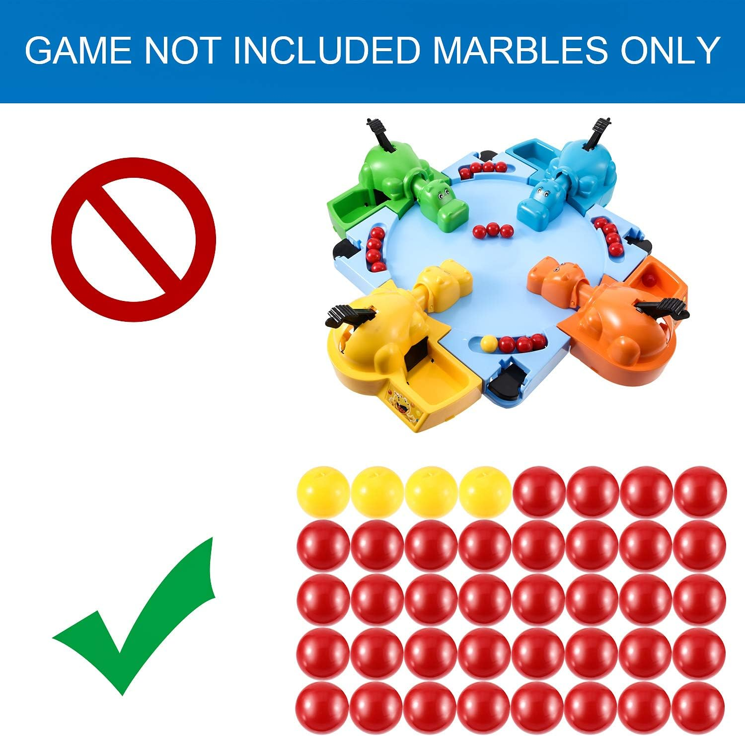 Gejoy 42 Pieces Game Replacement Marbles 2 Sets Game Replacement Balls Compatible with Hungry Hungry Hippos, 38 Red Balls and 4 Yellow Balls image number 3