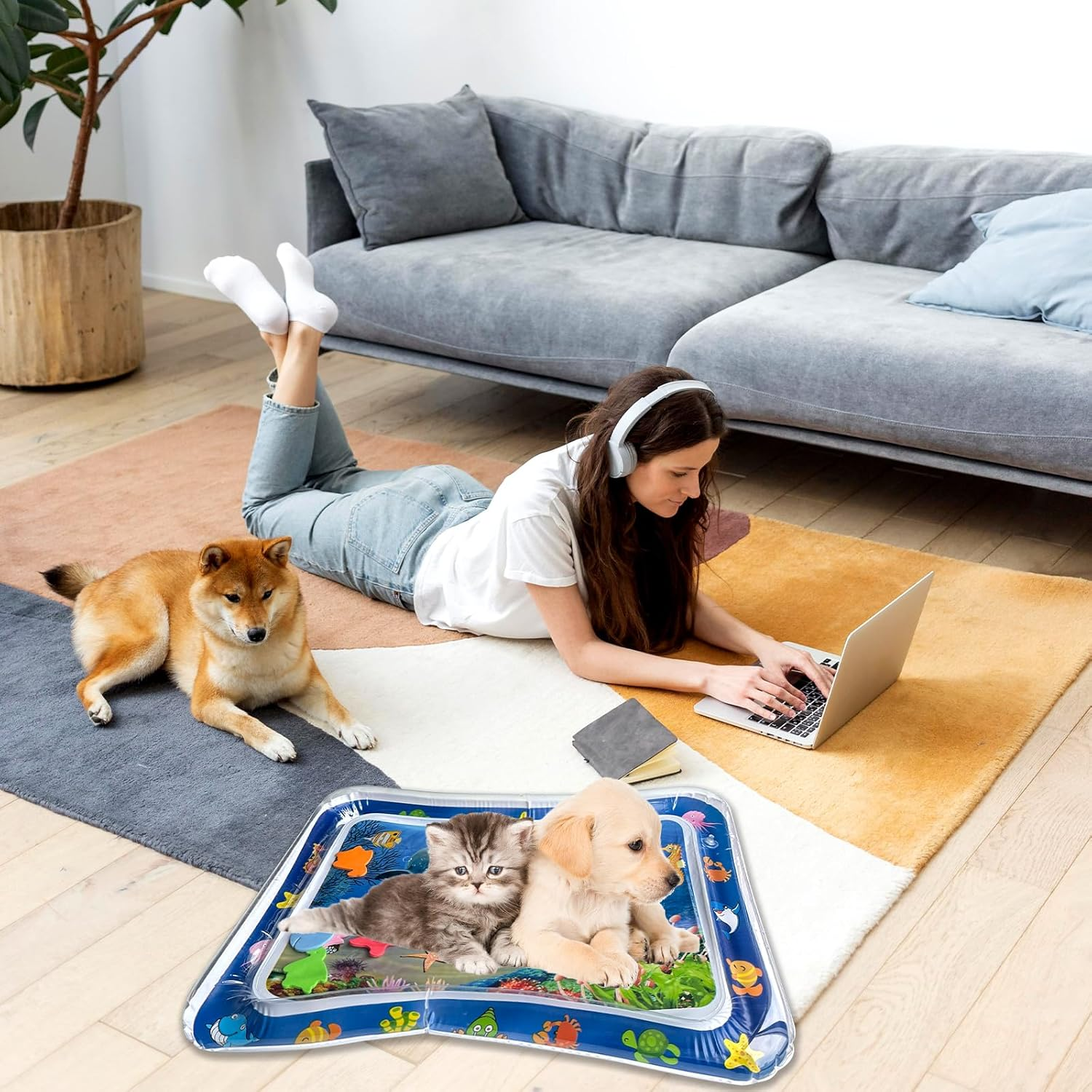 Water Sensory Play Mat Cat, Sensory Water Playmat Cats Dogs, Thickened Water Play Mat Cat, Aquarium Themes, Tummys Time Water Mat for Dogs and Pets image number 3