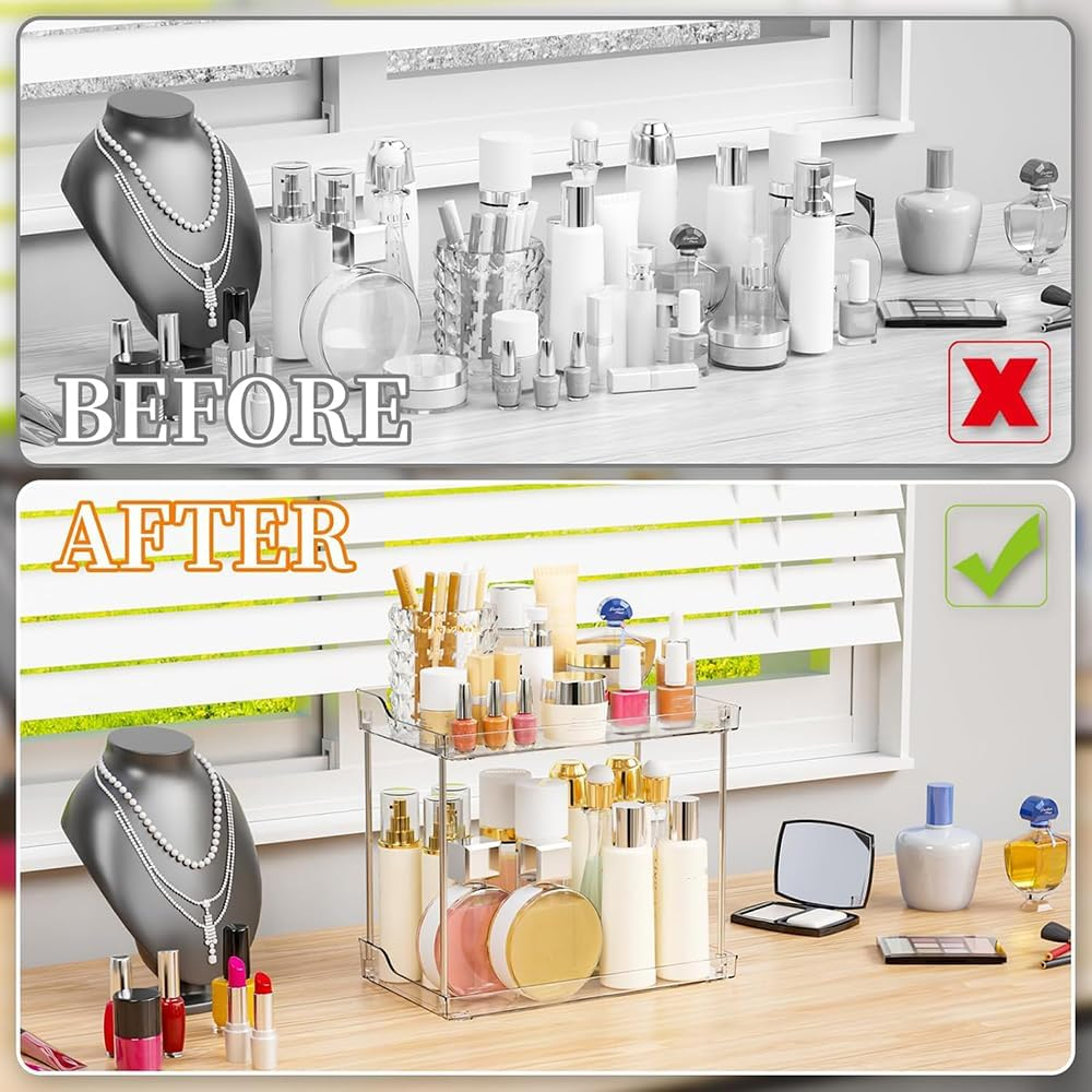 Bathroom Counter Organizer,2-Tier Make up Organizers and Storage, for Perfume Stand, Vanity Holder, Dresser Tray, Spice Rack, Skincare, Coffee Bar (Rectangle) image number 3