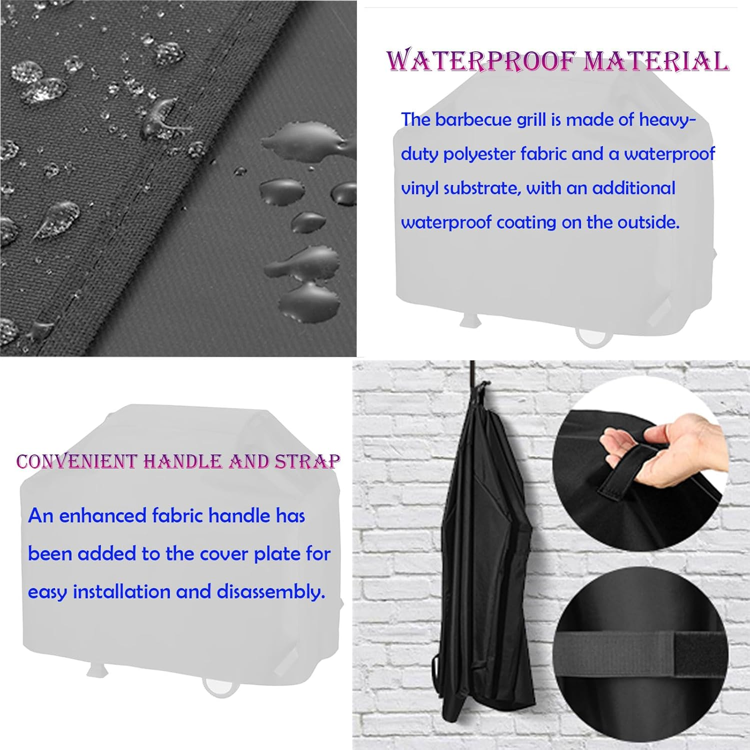 58 Inch Heavy Duty BBQ Grill Cover, Waterproof & UV Resistant Universal Outdoor Barbecue Cover, Fade Proof Grill Accessories for Most Gas/Charcoal Grills (Black) image number 1