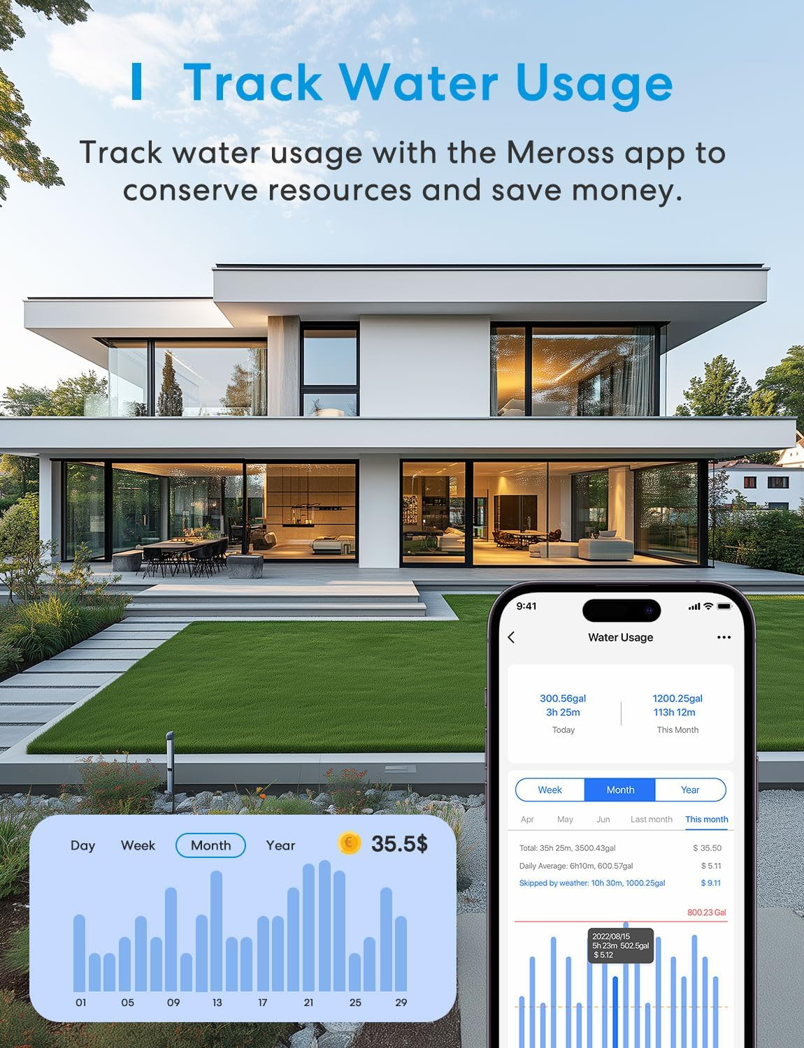 Meross Wifi Water Timer for Garden Hose, Smart Sprinkler Timer Works with Alexa, Google, Apple Homekit, IP65 Water Valve Controller with Auto Watering/Rain Skip/Alert for Drip Irrigation System, Lawn image number 4