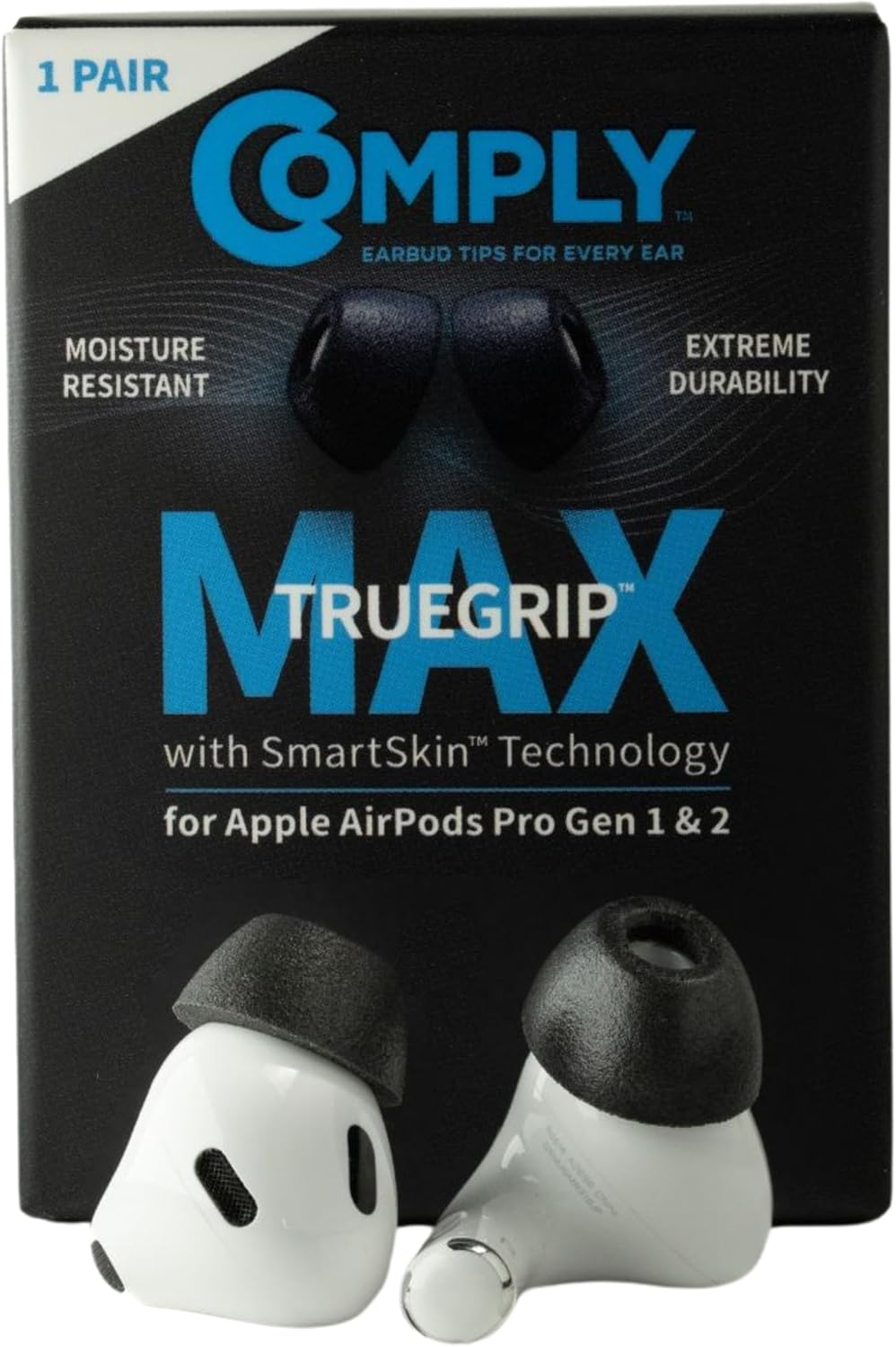 Comply Truegrip MAX | Premium Memory Foam Replacement Earbud Tips for Apple Airpods Pro 1 & 2 | Long Lasting Comfort, Extreme Durability, Secure Fit, Superior Noise Isolation| White (Small) (3 Pairs)