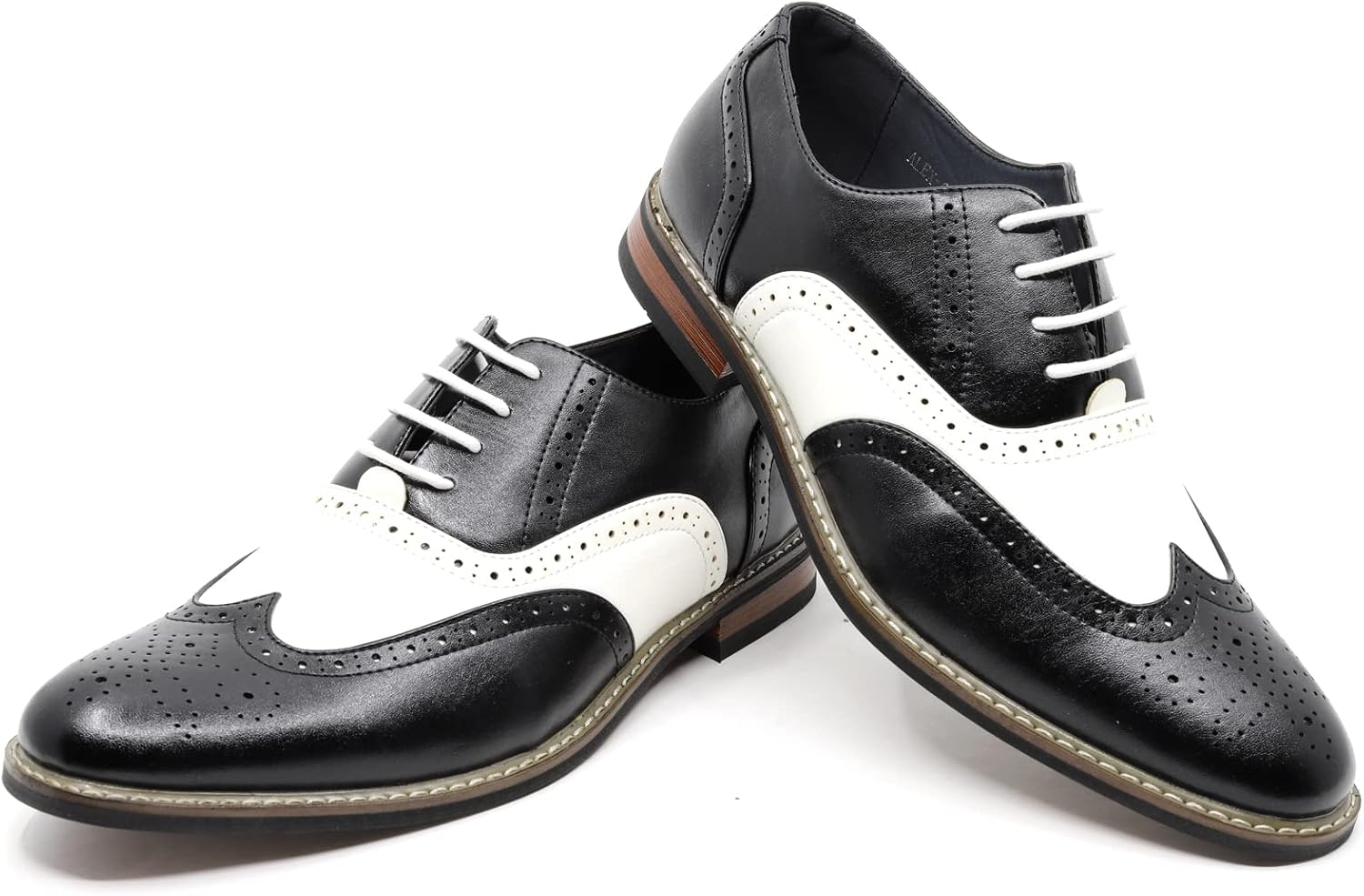 Men'S Two Tone Spectator Wingtip Perforated Lace up Oxford Dress Shoes ALEX-08 image number 3