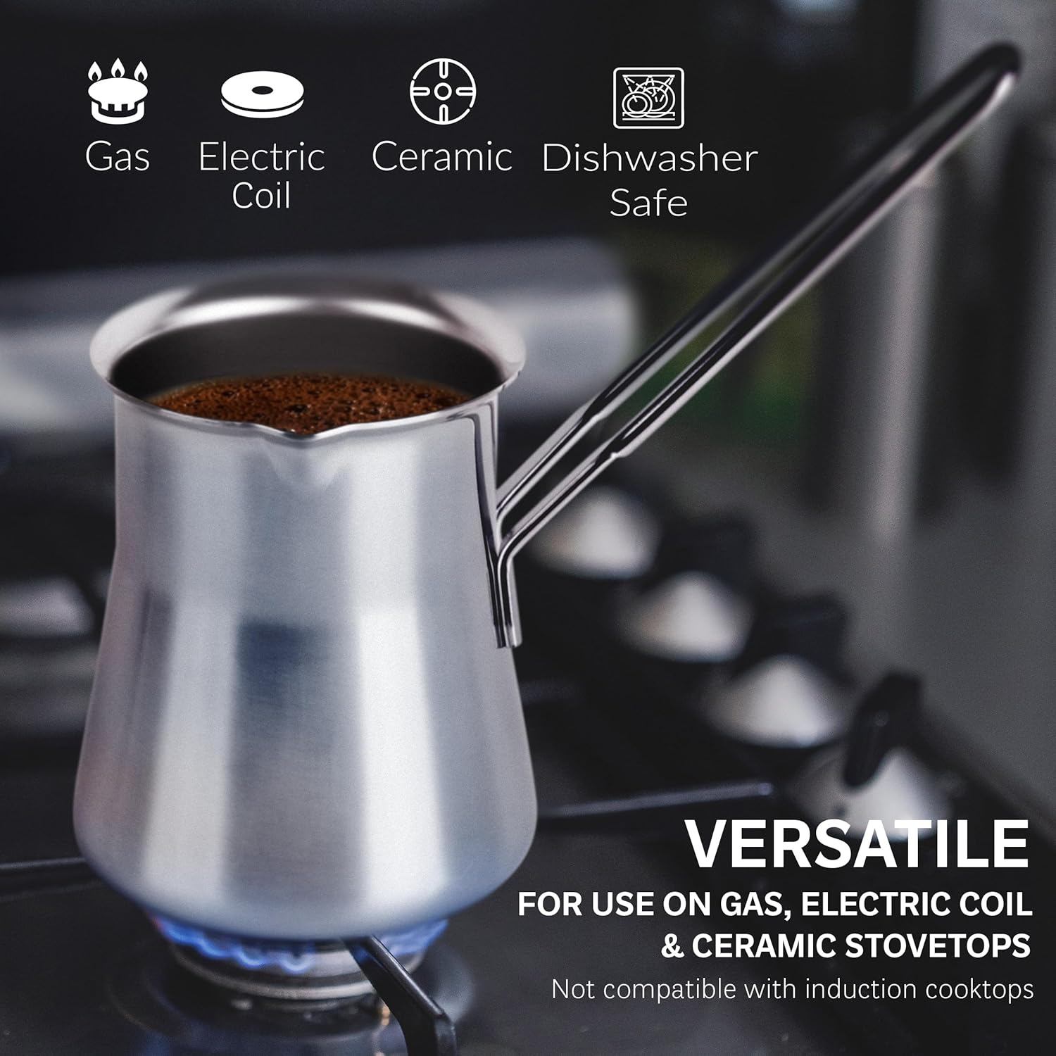 Caizen Coffee Quality Turkish Coffee Pot - Turkish Coffee Maker, Chai Pot, Arabic Coffee Pot, Briki Greek Coffee Pot, Greek Briki, Turkish Coffee Cezve, Turkish Coffee Pot Ibrik (24Oz) image number 3