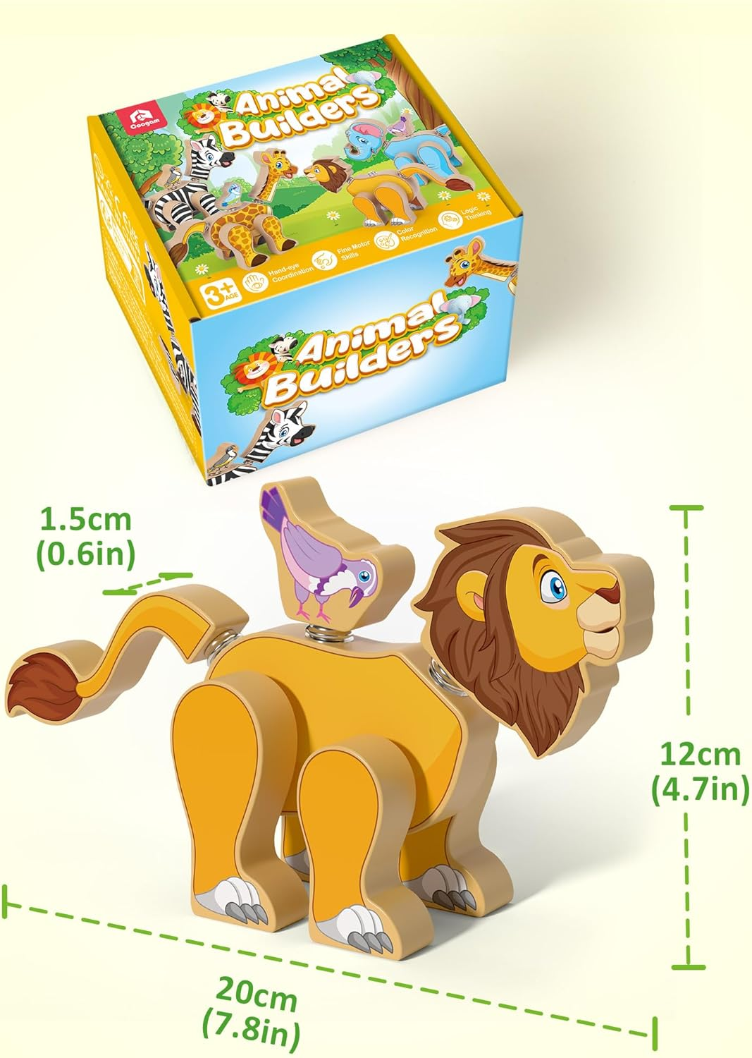 Coogam Wooden Snap Together Building Toy, Take Apart Construction Builders, Assembly Animal Building Blocks, STEM Fine Motor Learning Toy for 3 4 5 Years Old Kids image number 5