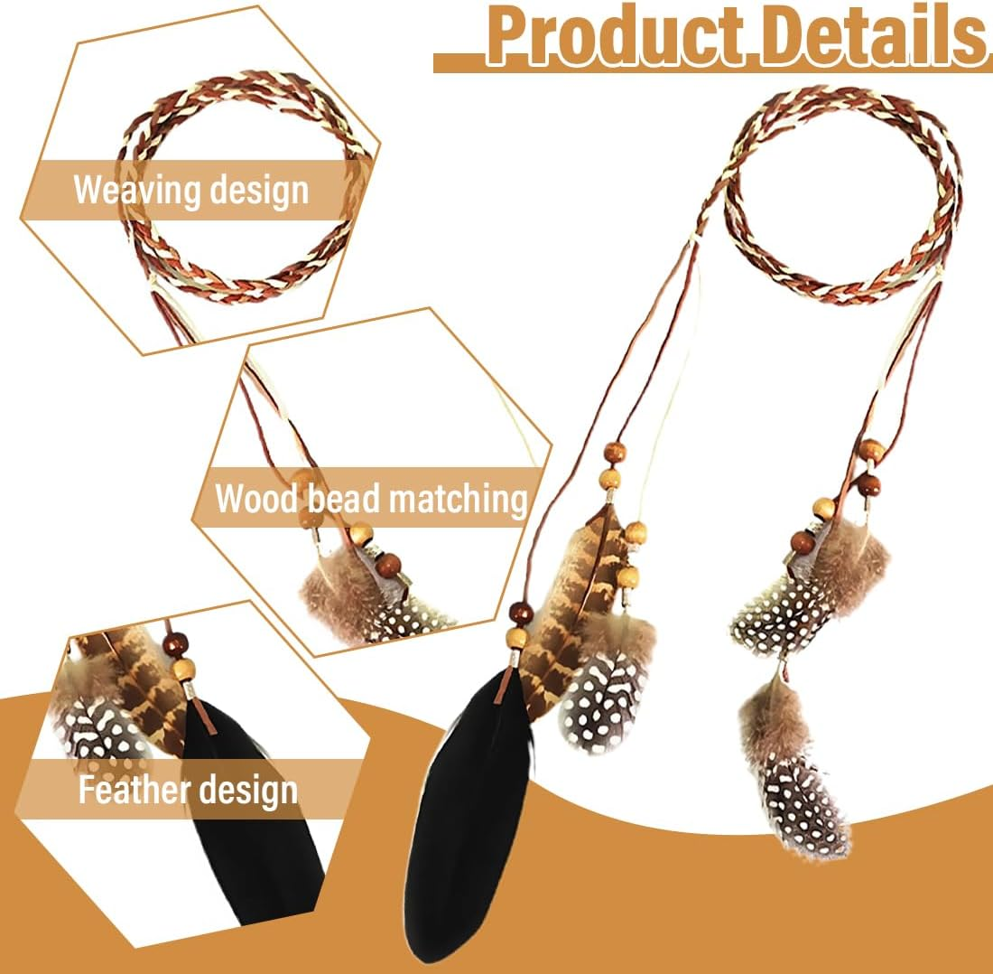 ZORVUJI Indian Headdress Women'S Feather Headband - Hippie Boho Headband for Fancy Dress, Cosplay and Parties image number 4