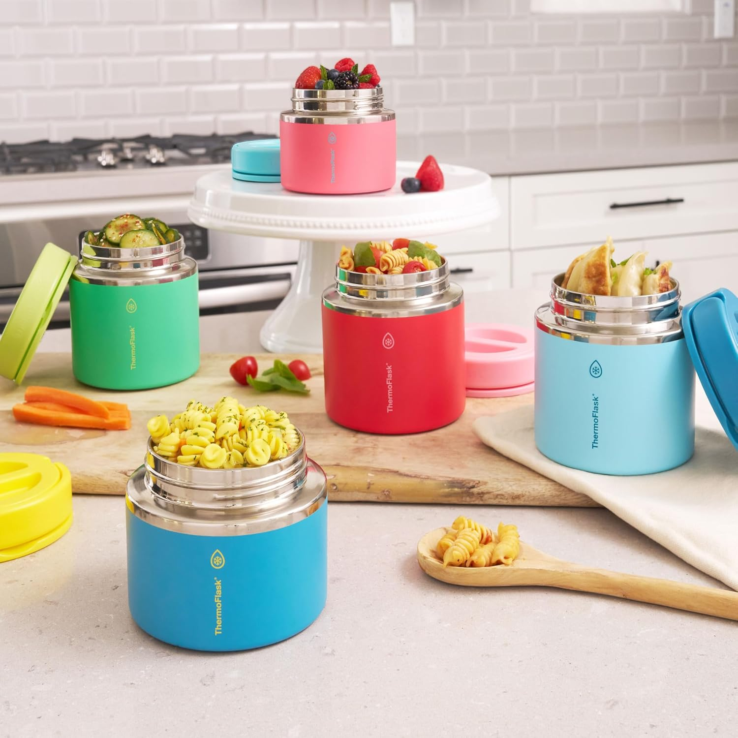 Thermoflask 20 Oz Double Wall Insulated Food Jar, 2-Pack, Tropical Blue + Backpack Blue/Backpack Blue + Ray Flower image number 4