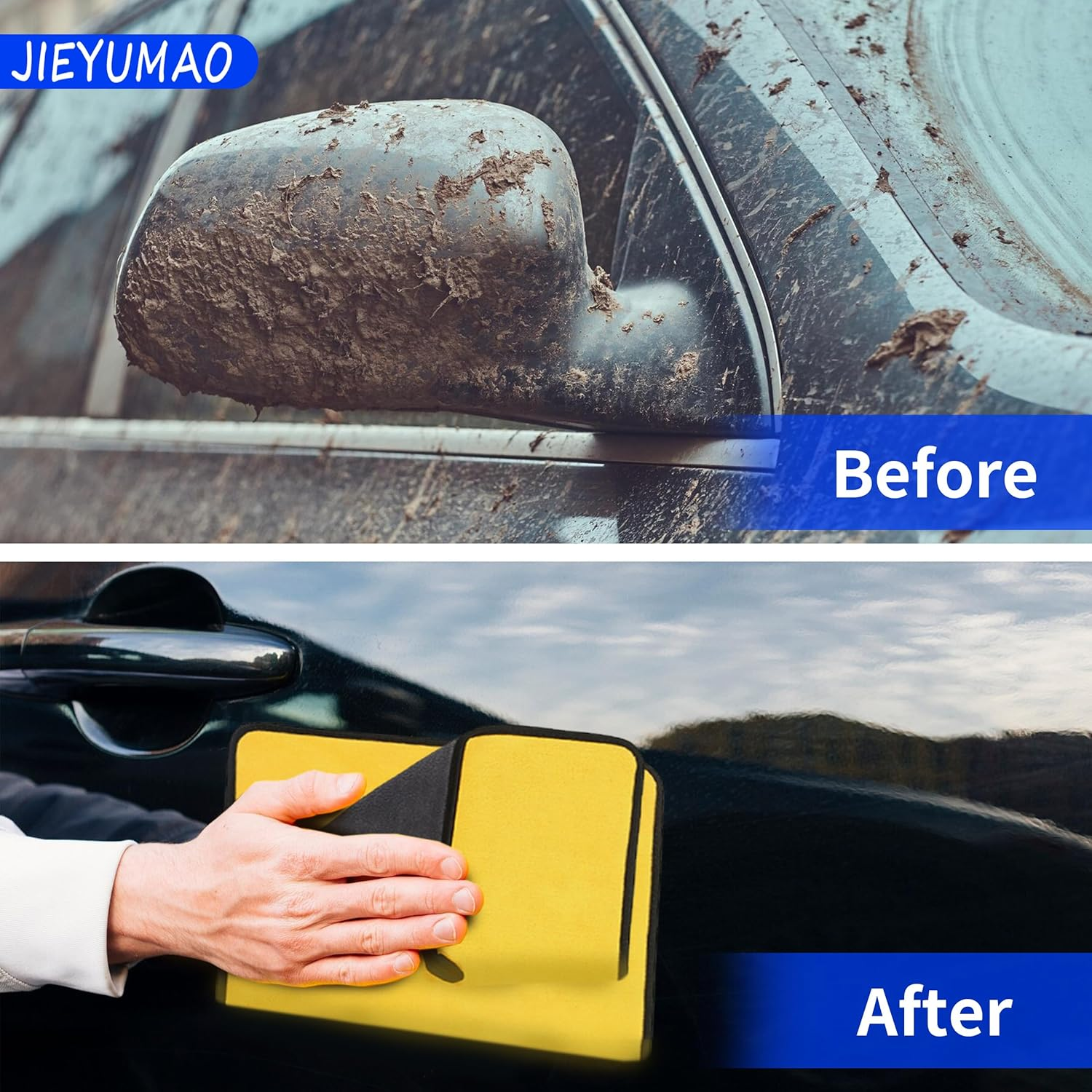 Car Wash Mitt, 2 Pack Car Wash Glove with Cleaning Cloth, 2 Colors Double Sided Glove for Car Cleaning, Microfiber Wash Mitt Scratch-Free Car Wash Mitt for Cars Truck SUV