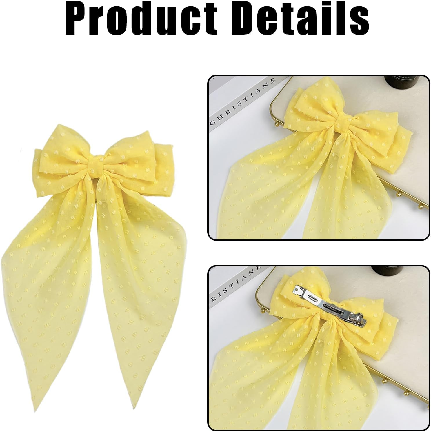 1 Pcs Silky Satin Hair Bows,Yellow Hair Bow, Yellow Hair Accessories,Yellow Bow Large Tulle Layered Hair Clip Hair Accessories for Women and Girls image number 1