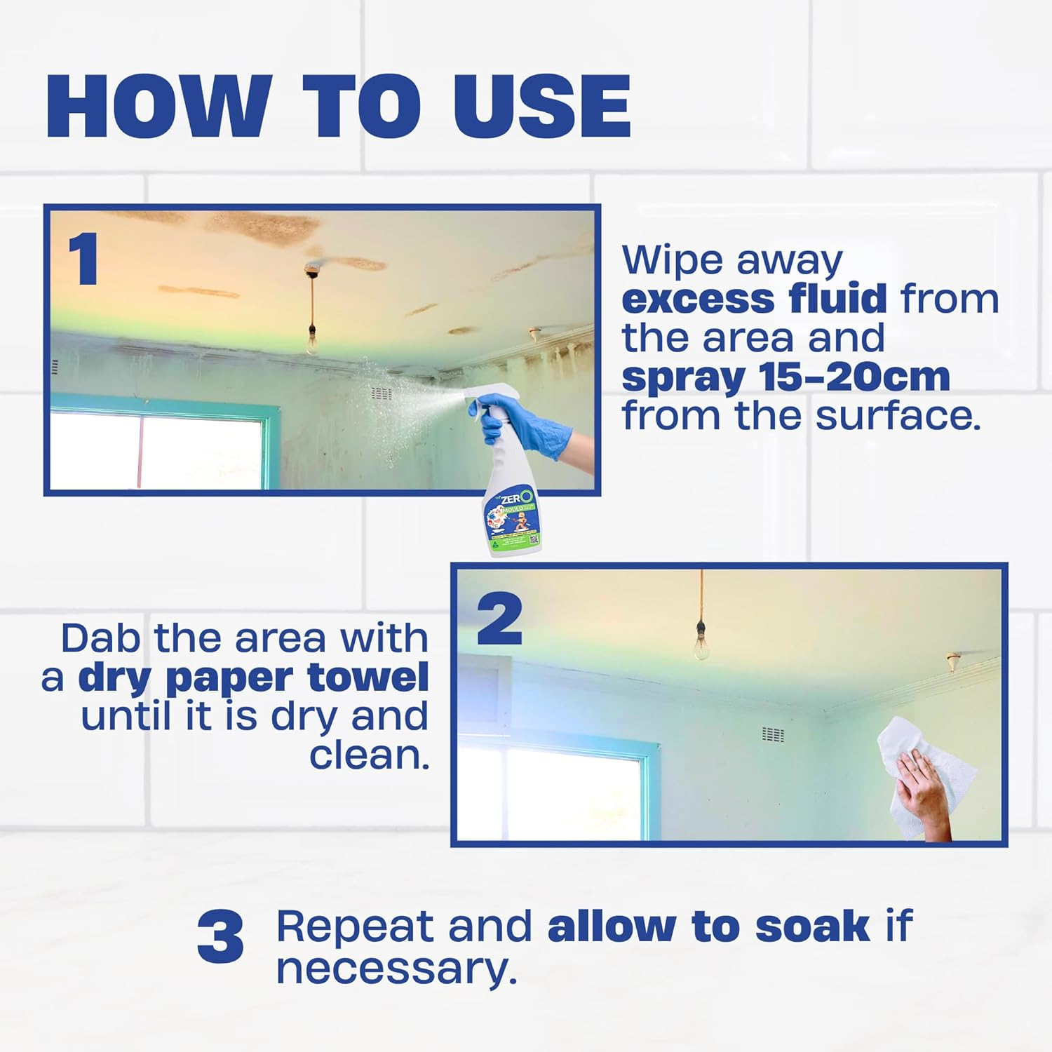 VM3ZERO Mould Fighter Spray 500Ml, Natural Aussie Mould Remover & Grout Stain Remover, Durable Household Mould & Stain Cleaner for Bathroom, Kitchen, Tiles & Walls, Pet & Child Safe image number 4