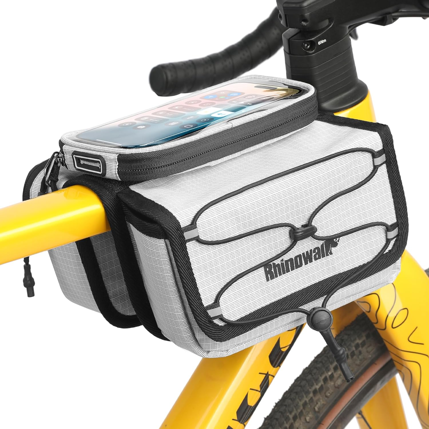 Rhinowalk Bike Front Frame Bag Bicycle Top Tube Frame Storage Waterproof Bicycle Handlebar Bag Fit Smartphone Professional Cycling Accessories-White