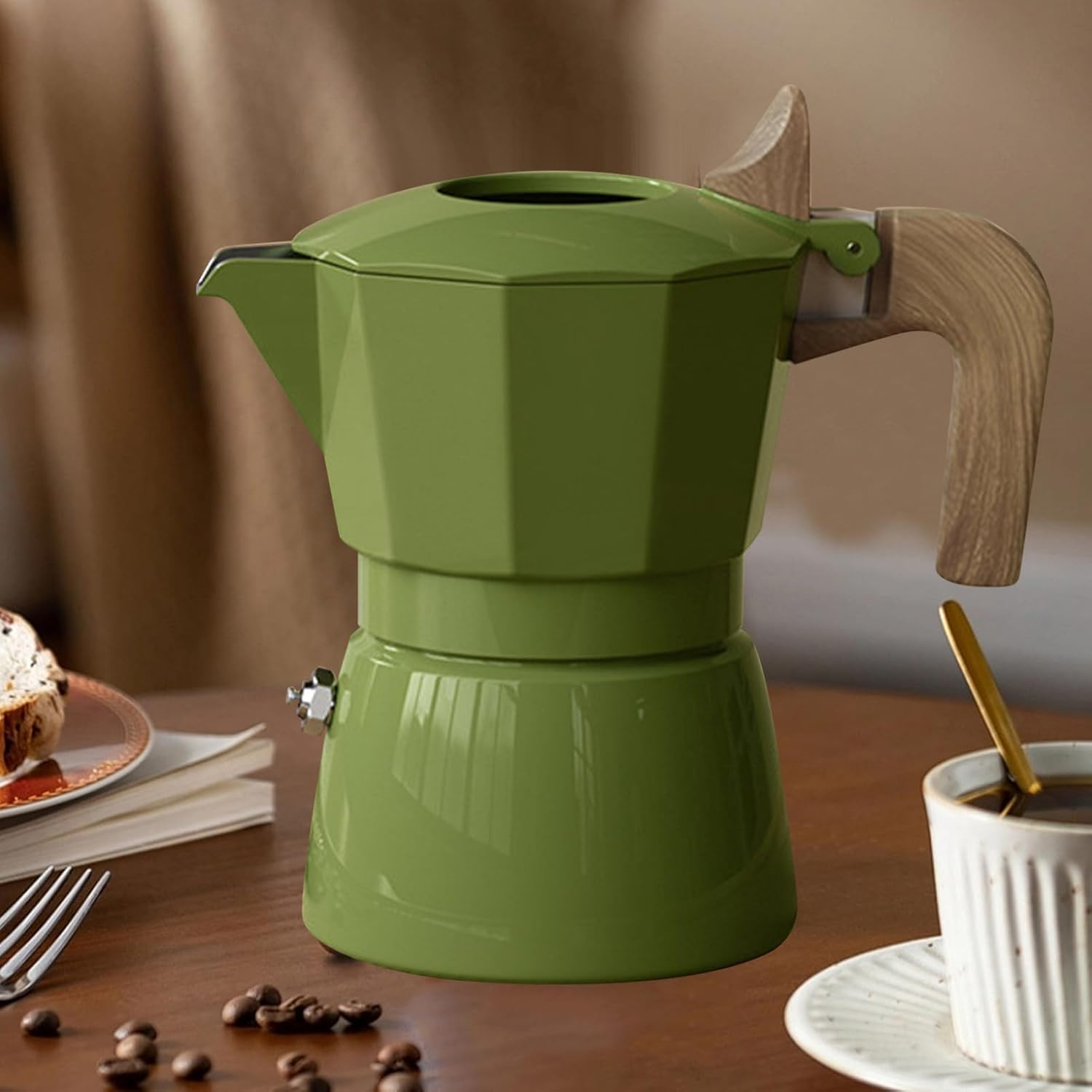 NOENNULL Stovetop Espresso Maker, Stove Top Espresso Coffee Maker Espresso Pot for Italian Coffee Maker, Camping Coffee Pot (Green)