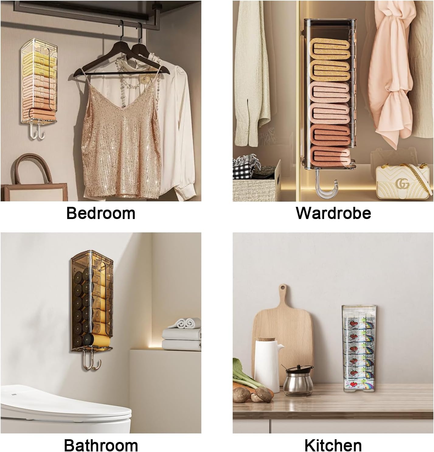 DIYJEP Pack of 2 Socks Underwear Hanging Organiser, Wardrobe Organiser for Hanging, Multifunctional Bin Bag Dispenser Storage Box with Lid for Clothes, Rubbish Bags, Paper Towels