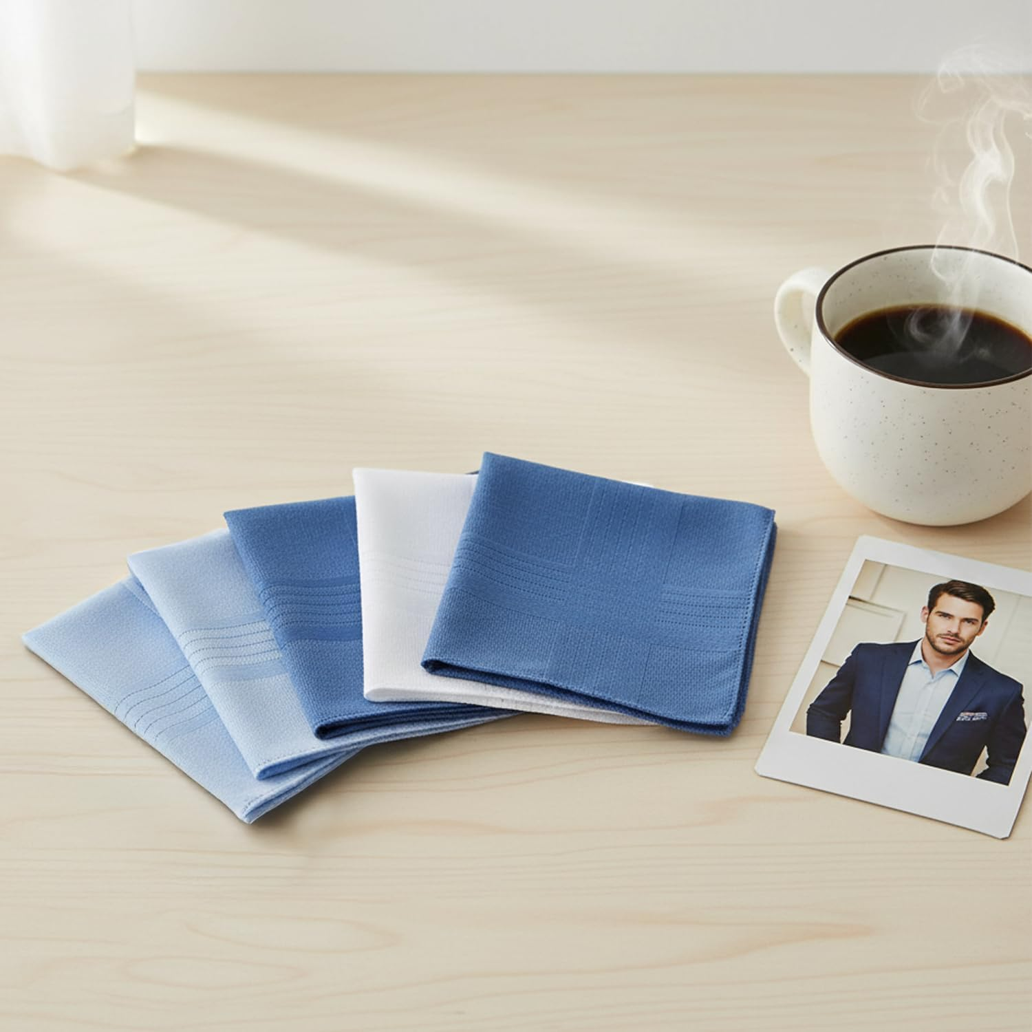 Men&rsquo;S Handkerchiefs Soft Cotton Blue Stripe Pocket Square, (15.7 X 15.7 In) Reusable Environmentally Friendly Hanky, Classic Men Accessory Compatible with Suit Front Pocket &ndash; Durable Gentle Fabric image number 4