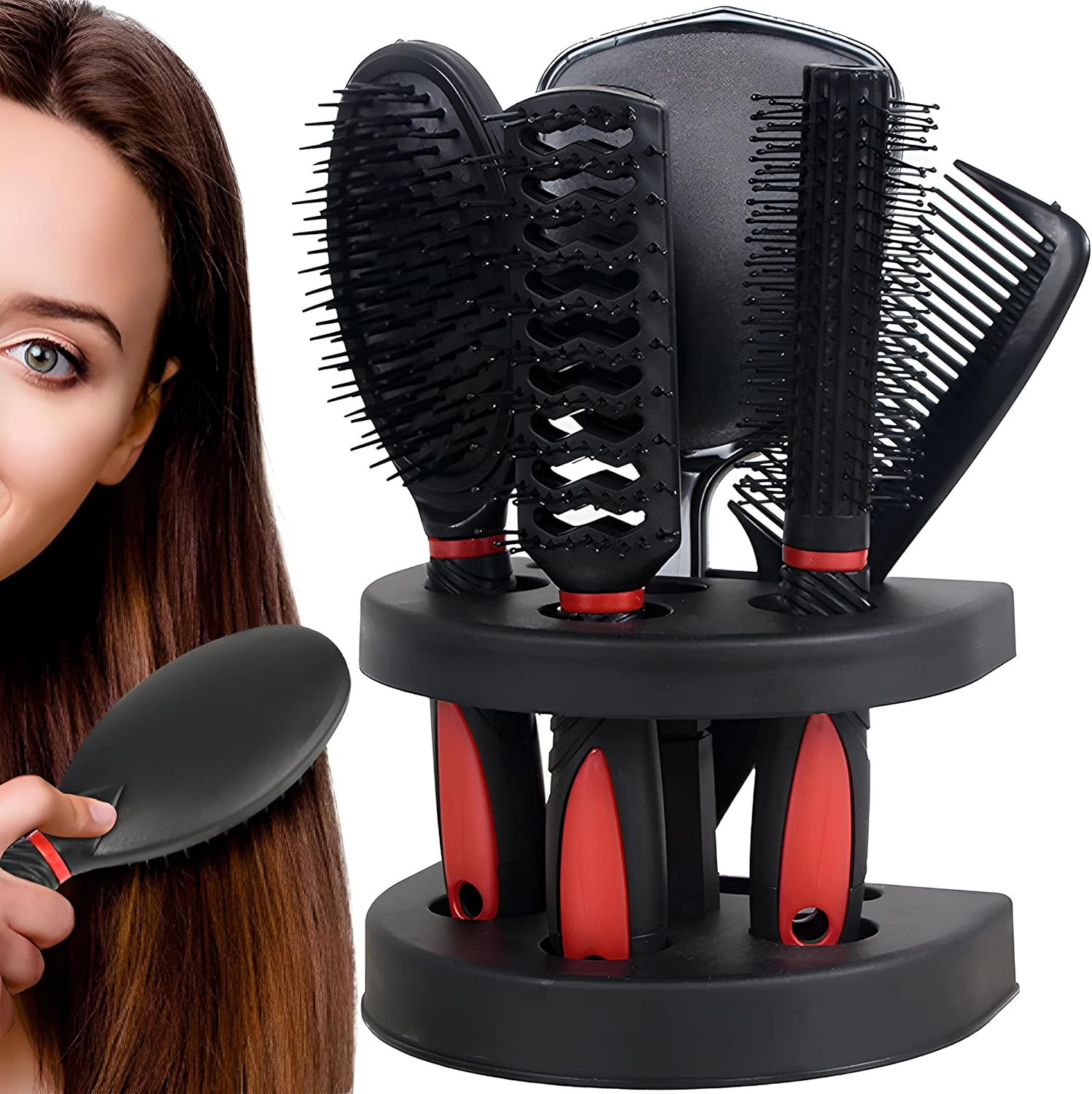 Retoo 5 Piece Hair Brush Set with Mirror, Hair Brush without Pulling for Women, Men & Children, Detangling Brush Suitable for Curls, Short & Long Hair, Massage Brush Gentle on Hair & Scalp image number 1