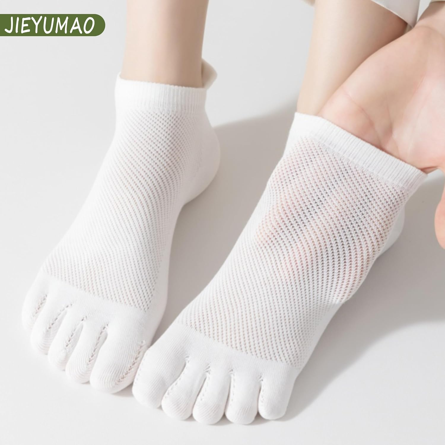 JIEYUMAO Five Finger Socks, 4 Pairs Toe Socks for Men Women, 4 Colors Lightweight Athletic Running Socks, Breathable Five Finger Crew Socks Compression Toe Socks for Yoga Running Hiking image number 6