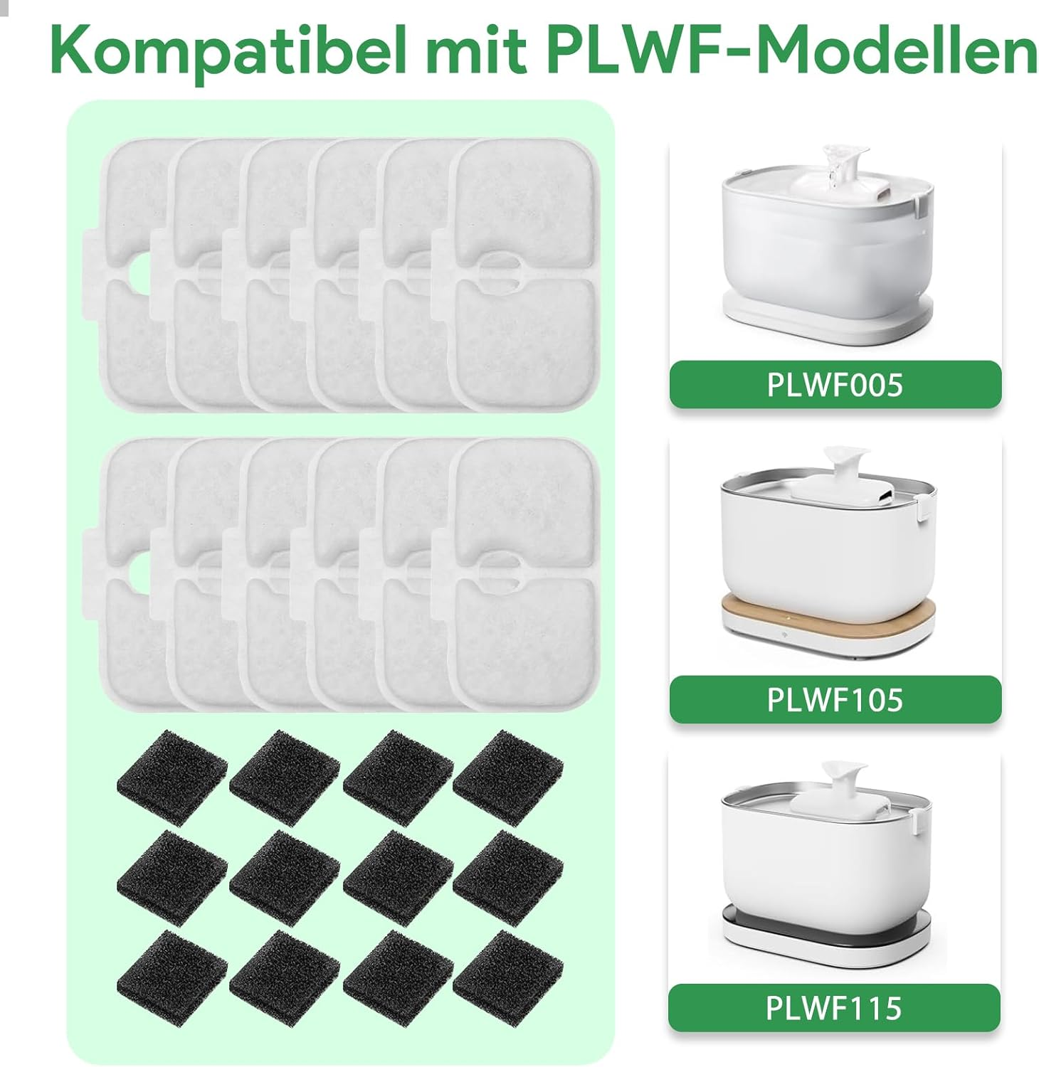 Pack of 24 Cat Fountain Filters, Drinking Fountain Cat Replacement Filter, 12 Carbon Filters and 12 Foam Filters Compatible with Petlibro Dockstream Drinking Fountain for Cat PLWF005, PLWF115, PLWF105 image number 2