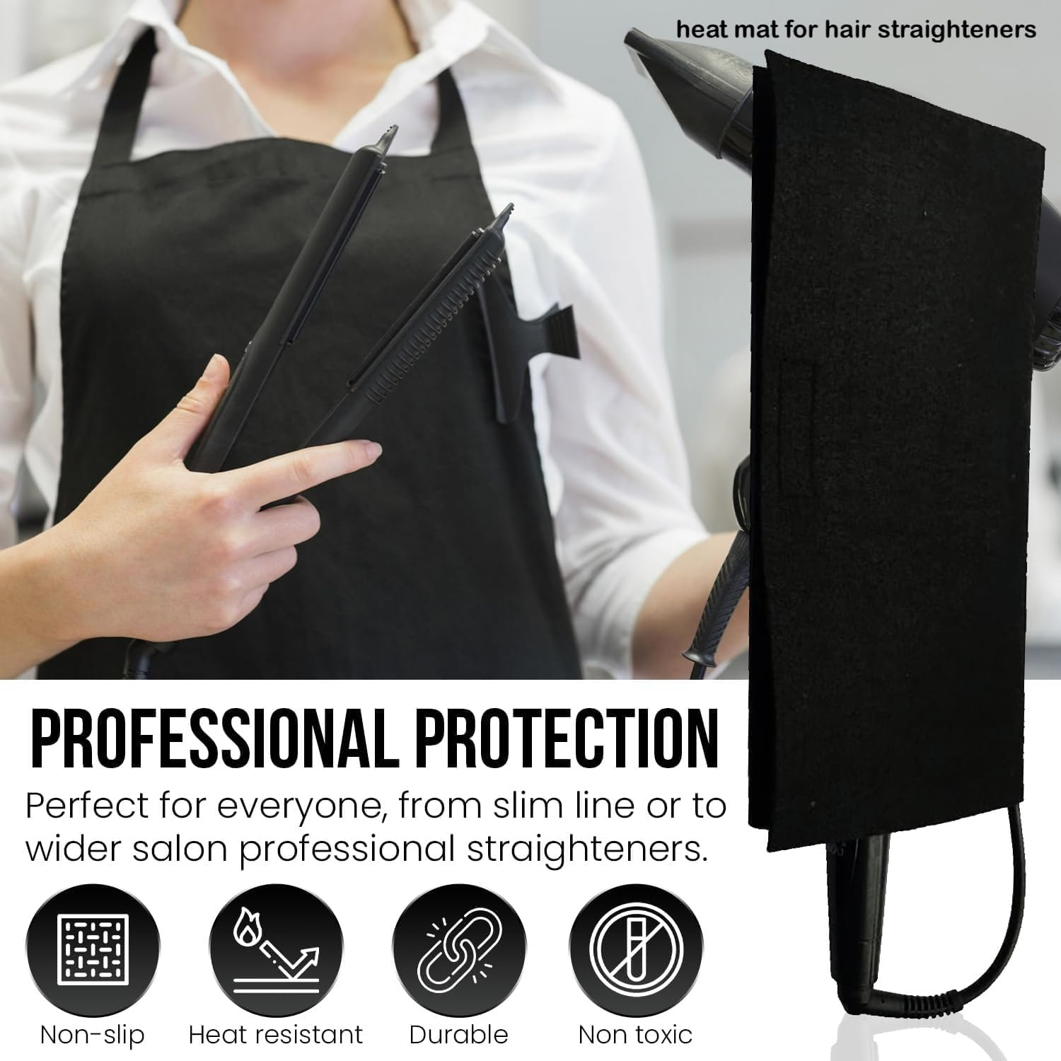 Glamza Hair Straightener Mat & Pouch - Made from Heat Resistant Safety Felt - Ideal for Home & Travel (Black) image number 5