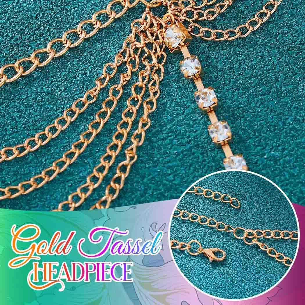 Fashband Boho Head Chain Gold Rhinestone Headpiece Tassels Festival Hair Accessories Bridal Wedding Hair Chain Jewelry for Women and Girls image number 3
