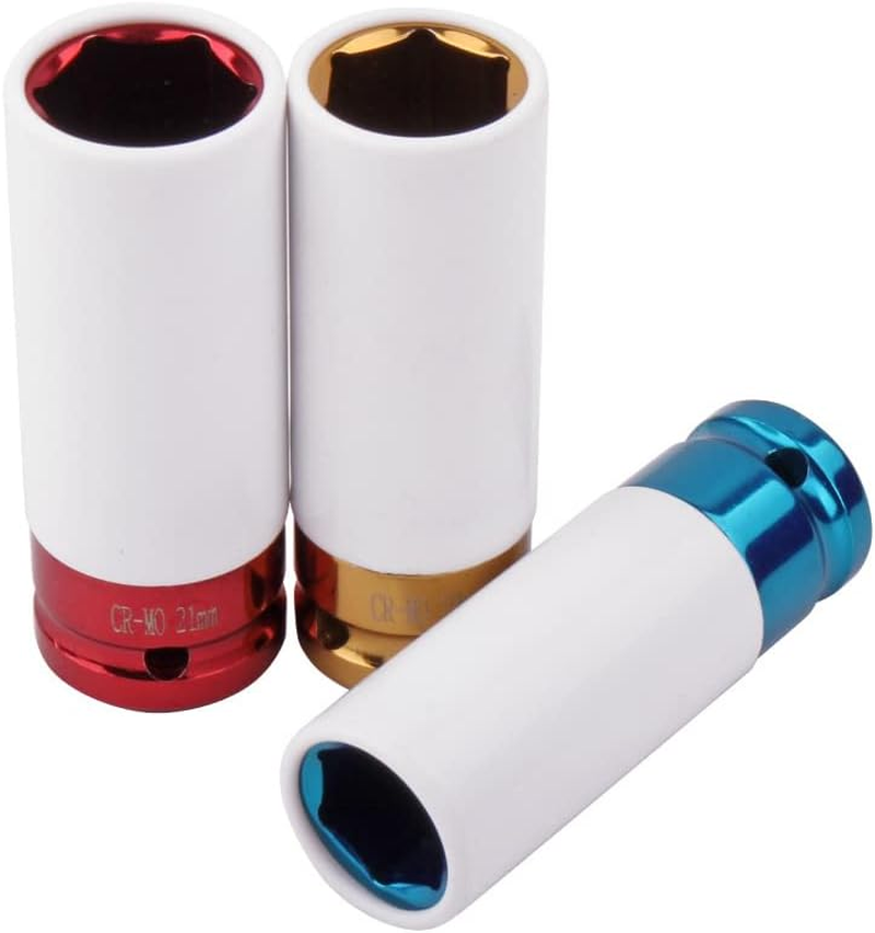 3Pc Alloy Wheel Deep Impact Nut Socket Set 17, 19, 21Mm 1/2'' with Nylon Sleeve image number 2
