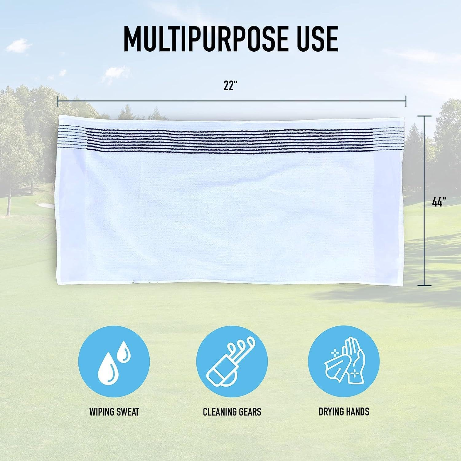 E9 GOLF Caddy Towel - Large 22" X 44" Caddie Style Golf Towel Design, Use the Same Golf Towel That Tour Players Use, Simple, Clean Design, White with Black Stripes image number 3