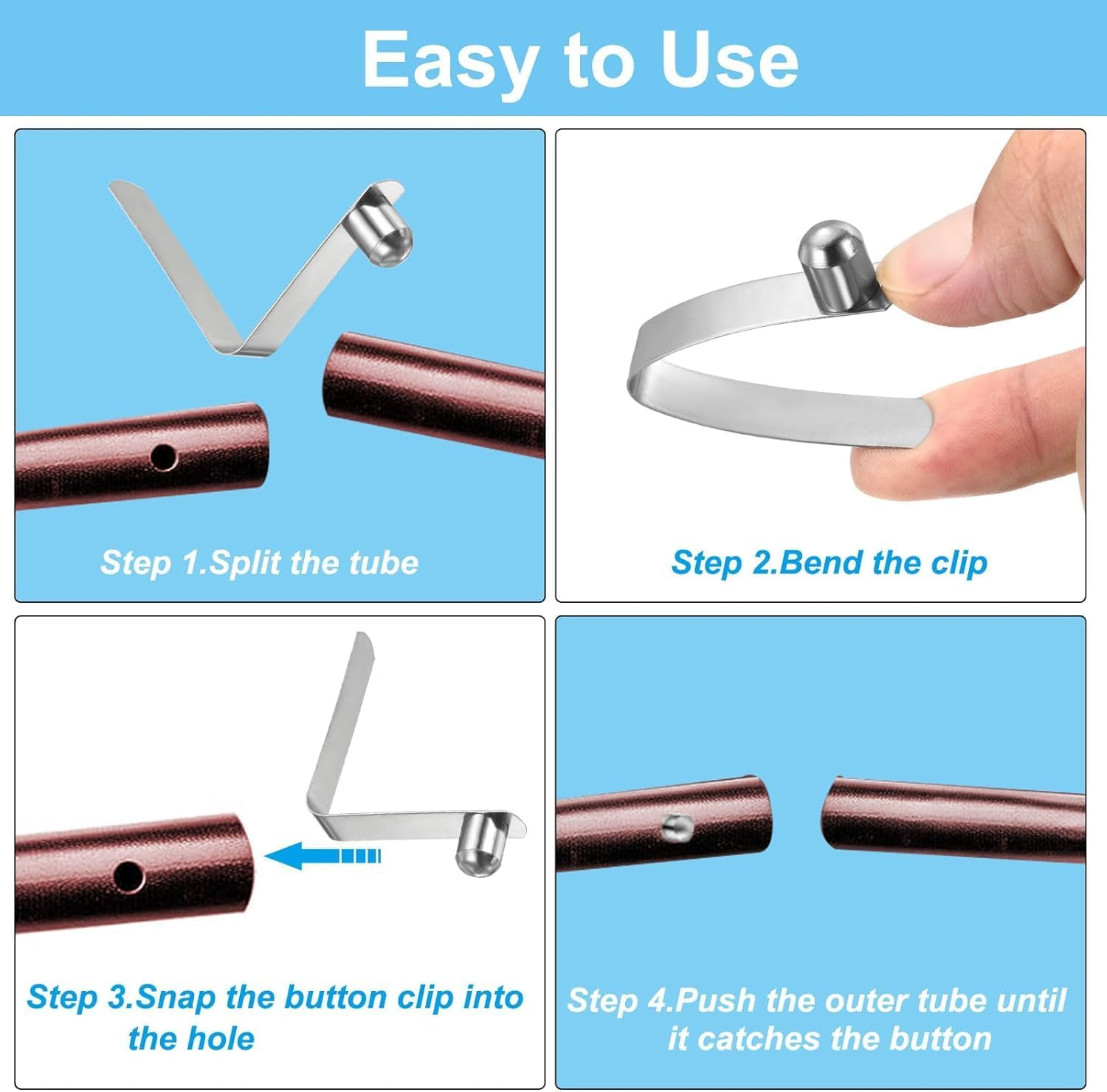 THJOPOKEEL 12 Pack Tent Pole Clips Steel V Shaped Single Pin Push Button Spring Clips Lock Tube Pole Clips for Camping Awning Kayak Paddle Snaps image number 2