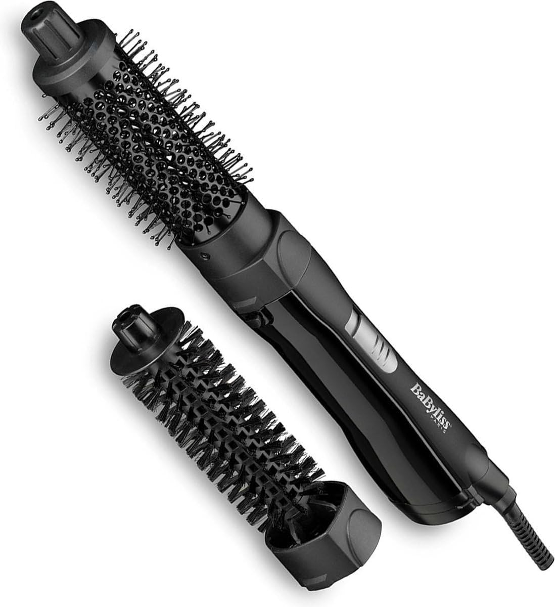 Babyliss Shape and Smooth Heat Air Brush for Shorter Hair AS82E, 2 Brush Attachments 30 Mm and 20 Mm, Cooling Air Function, 800 Watt Black, Pack of 1