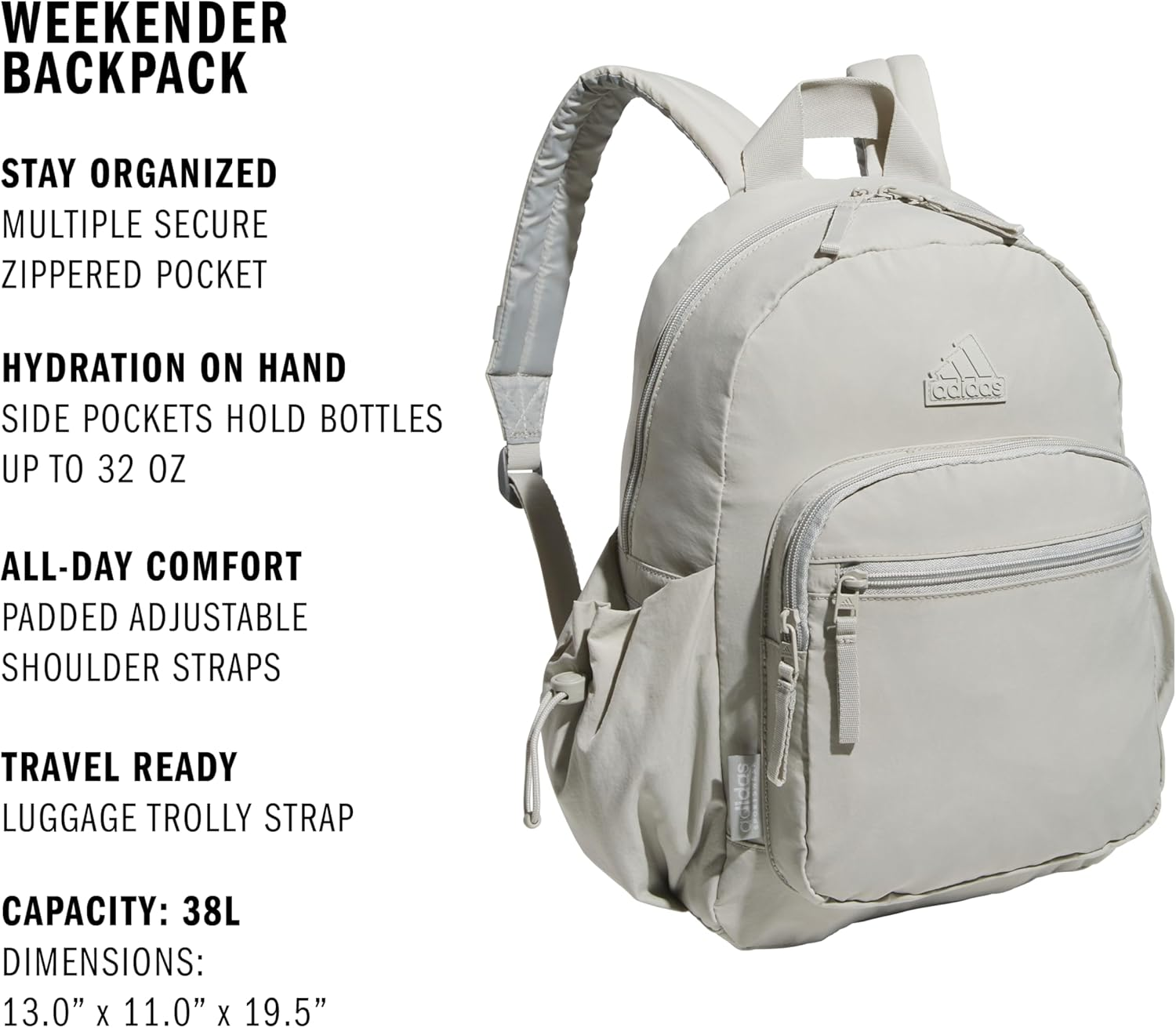 Adidas Weekender Sport Fashion Compact Smaller Sized Backpack with Detachable Mini Valuables Pouch - Black image number 4