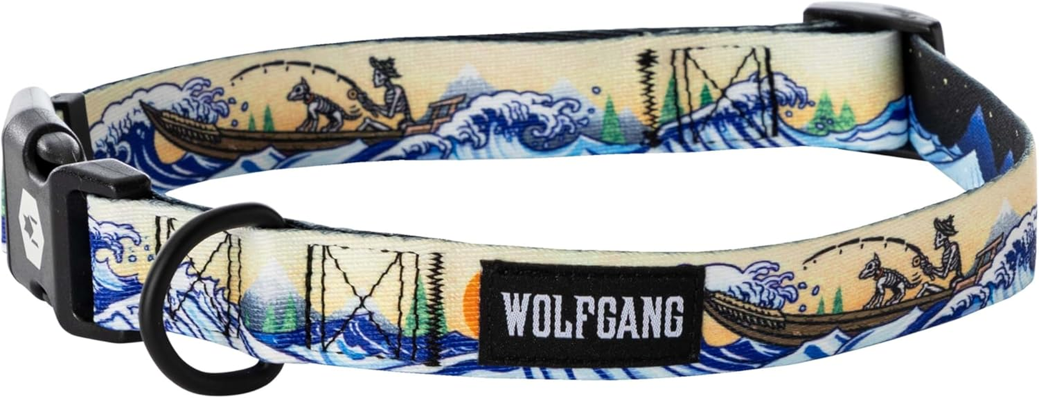 Wolfgang Heavy Duty, Adjustable Dog Collar with Quick Release Nylon Buckle for Walking & Training, Mountainwave Print, Large