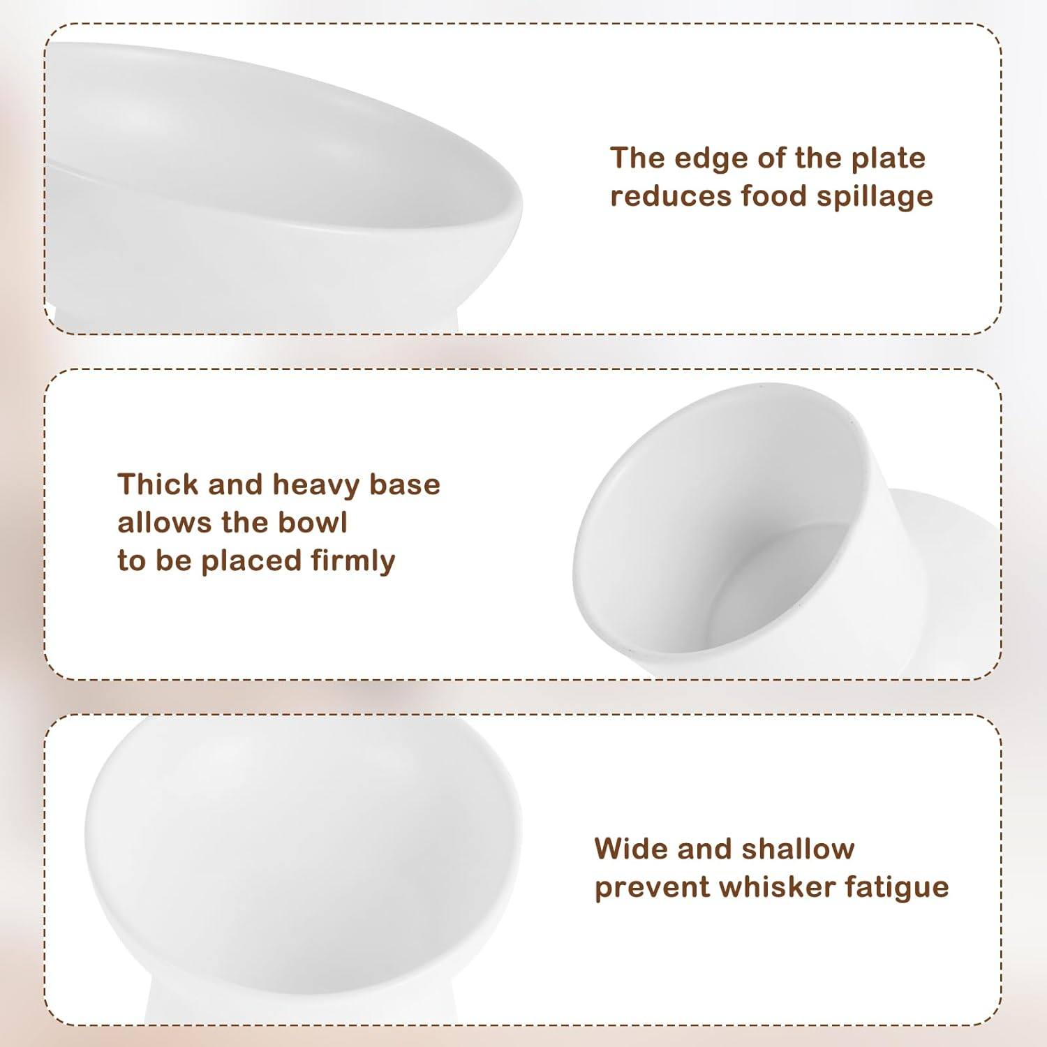 Raised Cat Food Bowl Ceramic Elevated Cat Bowls Extra Wide Tilted Pet Bowl for Food and Water Shallow Cat Food Dish Protect Spine Dishwasher and Microwave Safe Great Height for Dog Kitten