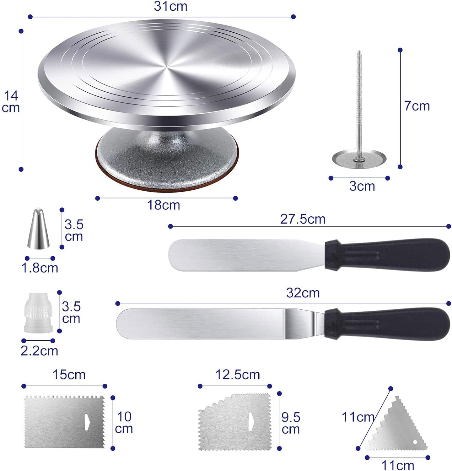 Maxkon Aluminium Alloy Revolving Cake Stand 30Cm Cake Turntable 35Pcs Decorating Supplies Kit Rotating Stand Baking Tools Aluminium Piping Tip Icing Spatula Pastry Bag Flower Nail image number 1