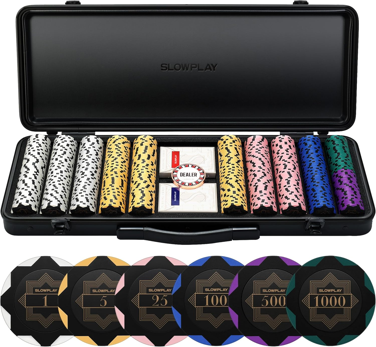 SLOWPLAY Nash 14 Gram Clay Poker Chips Set for Texas Hold&rsquo;Em, 300 PCS [With Numbered Values] Features a High-End Carrying Case image number 1