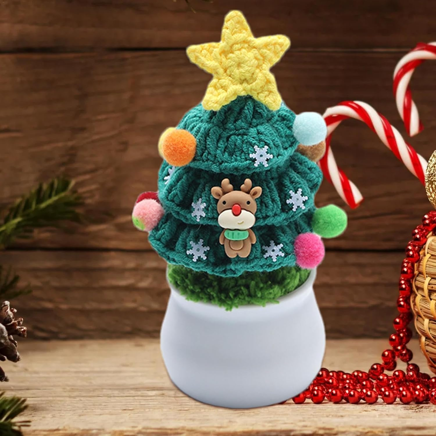 Knitted Christmas Tree Decor | Holiday Tabletop Decoration | Christmas Tree with Pot | Winter Table Decor | Cozy Knitted Tree Decoration | Space Saving Creativity Great for Modern Apartments image number 5