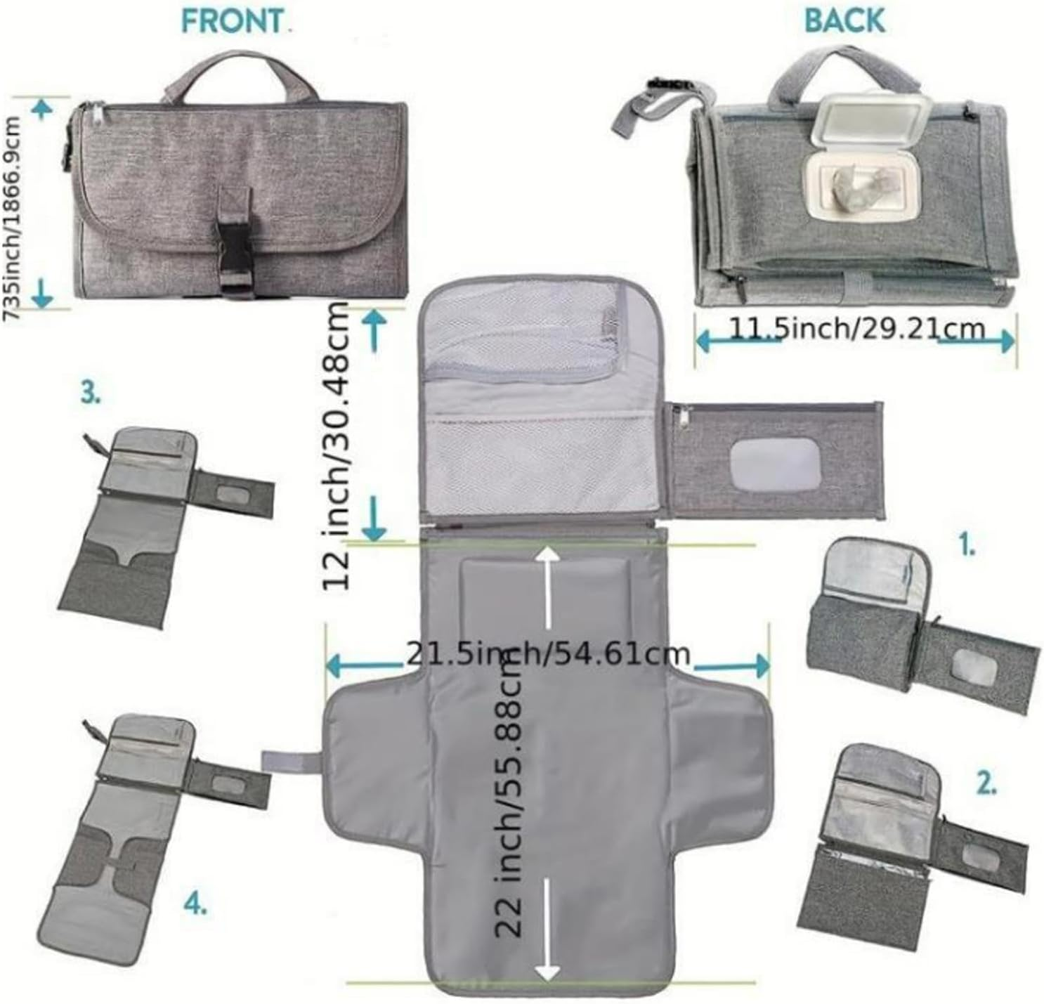 Travel Changing Pad - Diaper Changing Mat | Outdoor Diaper Changing Mat | Diapering Changing Mat | Reusable Compact Changing Station, Portable Waterproof Changing Pad for Home Diapers and Accessories image number 5