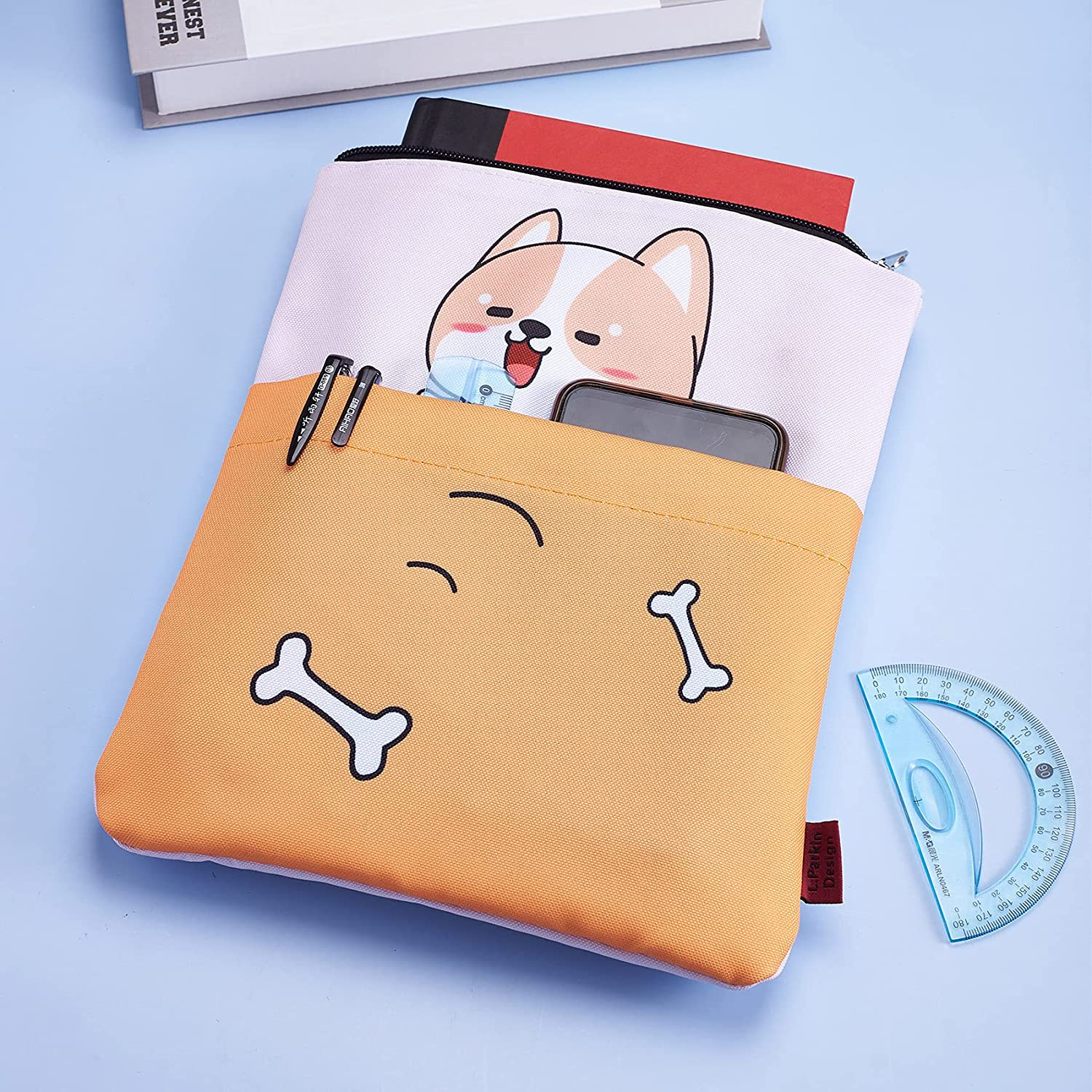 Book Sleeve Shiba Inu Dog Book Covers for Paperbacks, Washable Fabric, Book Sleeves with Zipper, Medium 11 Inch X 8.7 Inch Book Lover Gifts image number 1