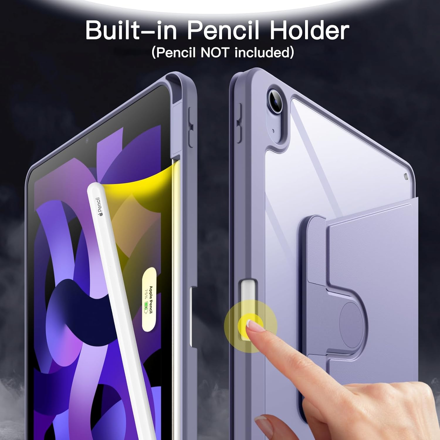 Jetech Rotating Case for Ipad Air 11-Inch M3/M2 (2025/2024), Ipad Air 5/4 (2022/2020 5Th/4Th Generation 10.9-Inch), 360 Degree Rotation Protective Stand Cover Clear Back, Auto Wake/Sleep (Purple) - Green image number 5