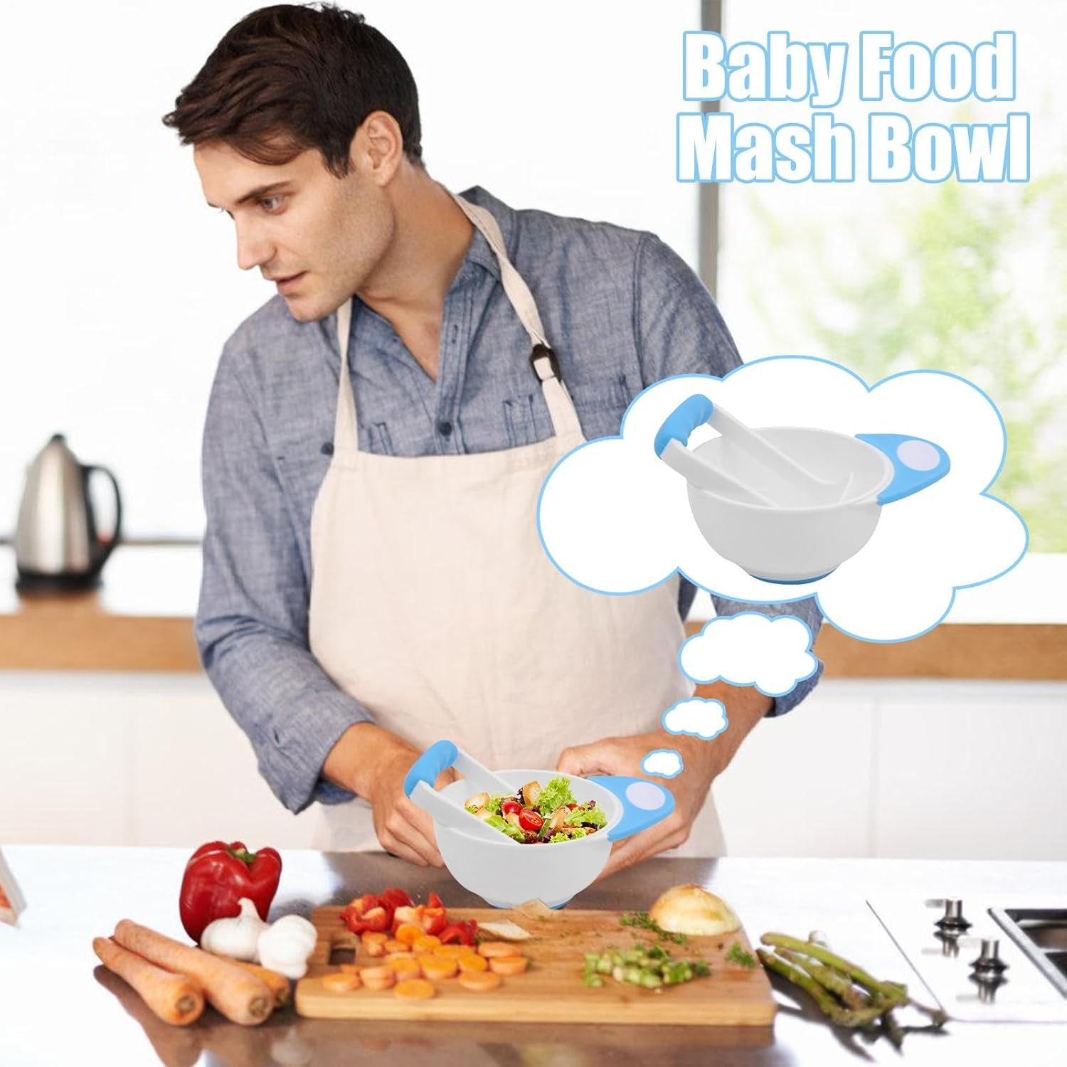 Mashing Bowl Baby | Baby Food Processor Maker with Long Handle | Non Slip Baby Food Masher and Bowl Set | Fruit Vegetable Mash Weaning Bowl Baby Food Blenders for Food Presses image number 1