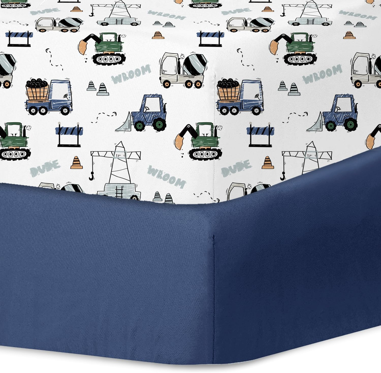 Little Grape Land Cot Sheets for Boys Girls, Baby Cot Sheets Fitted 2 Pack for Standard Cot and Toddler Bed Mattress,132X71 Cm Soft Microfiber Cot Mattress Cover with Cute Patterns(Navy Truck)