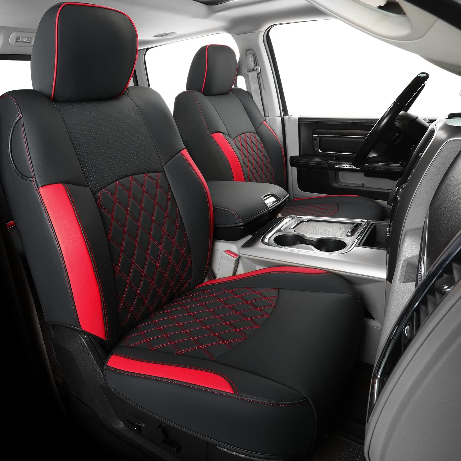 Feelit Fit Ram 1500 2019 2020 2021 2022 2023 2024 2025 2026 Crew Cab Back Bench Seat Covers Waterproof, Custom Fit Ram 4/6 Split Rear Flat Seats with Unremovable Middle Headrest (01-Rear)